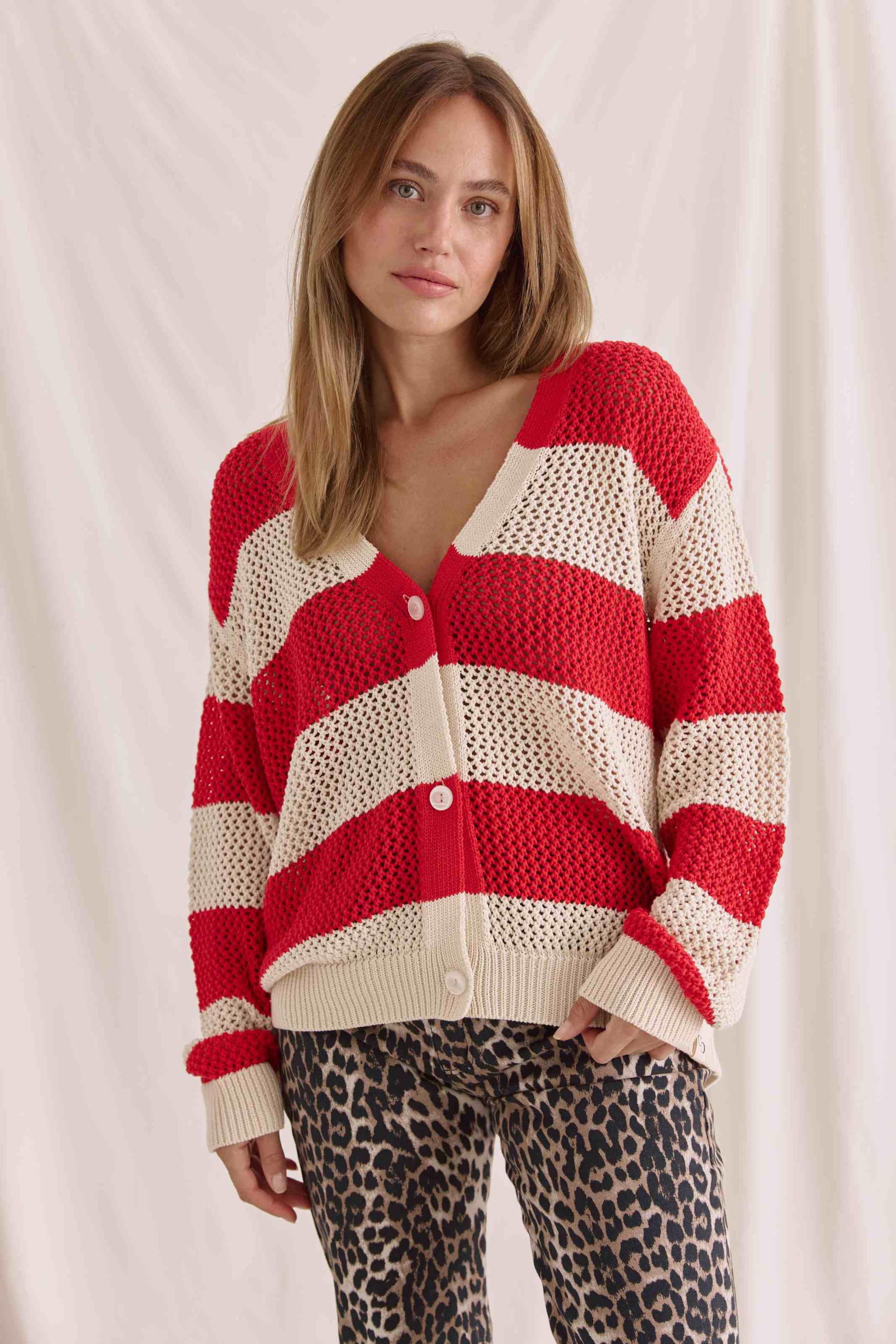Offen Gestrickter Ringel Cardigan