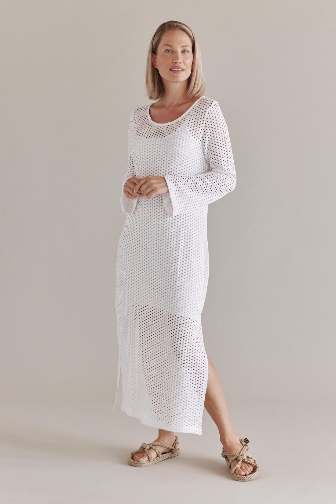 Crochet Optik Maxi Kleid Mit Rückenausschnitt Und Seitenschlitzen