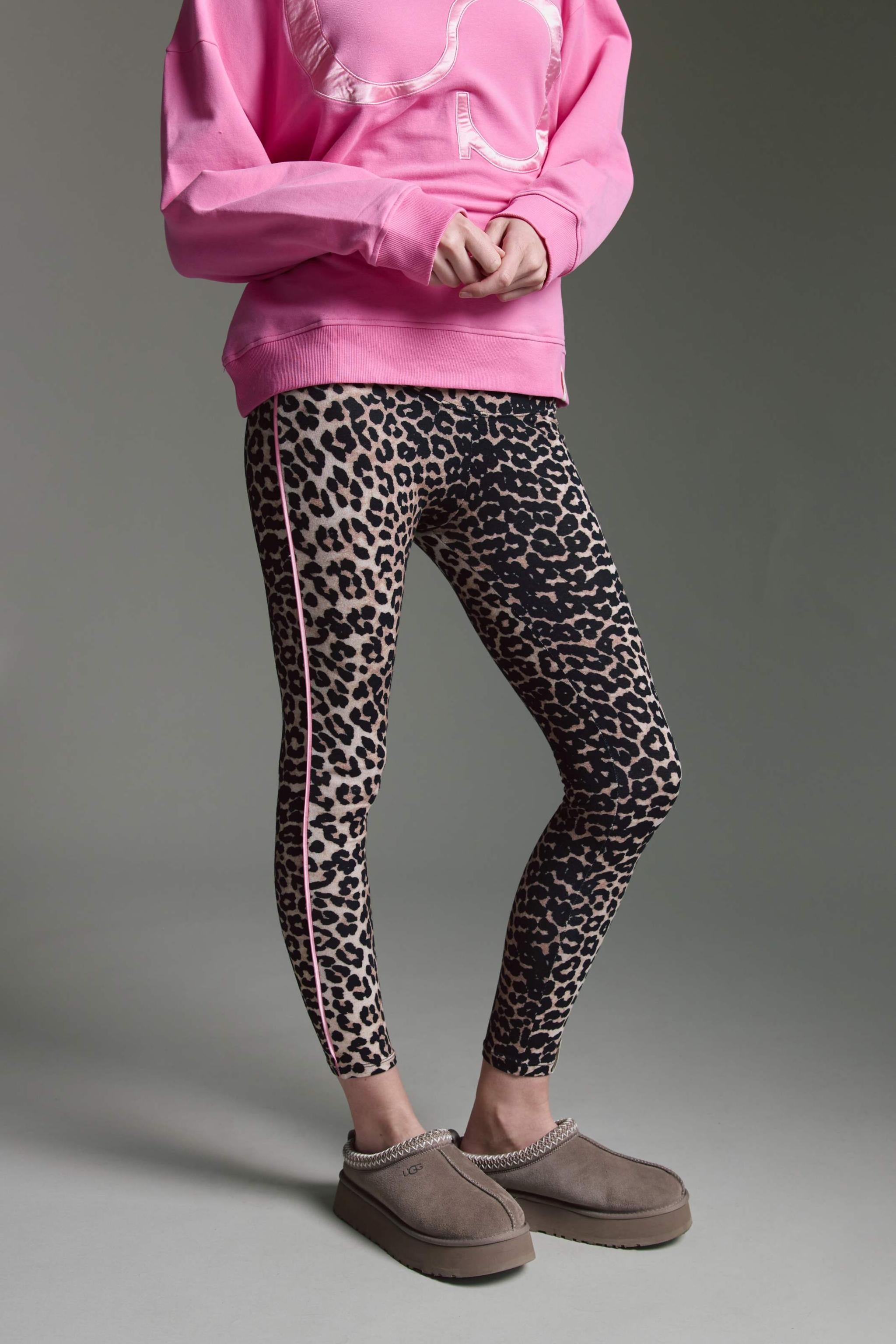 Softe Leggins Mit Hohem Bund, Leo Aop Und Kontrastpaspel