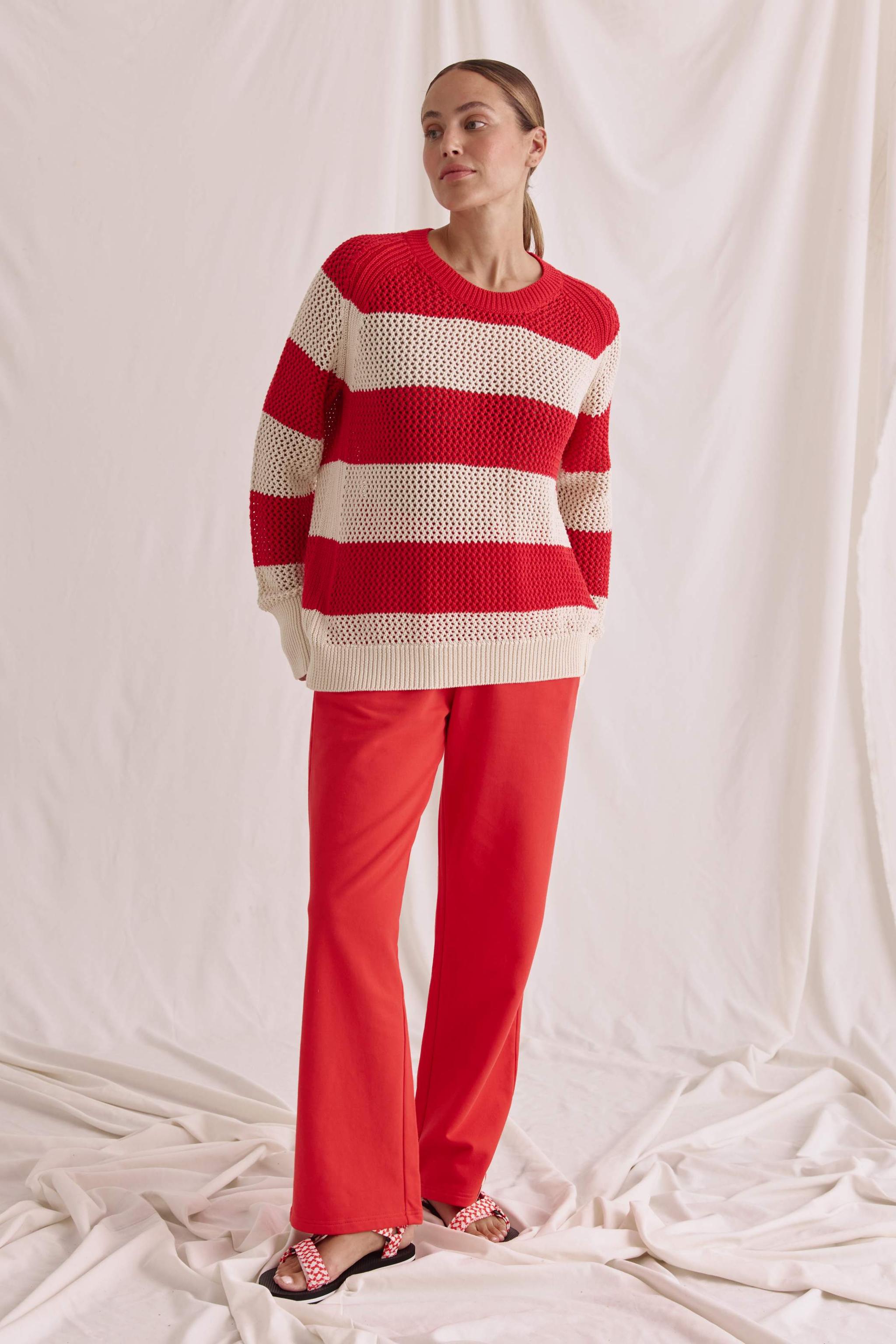 Offen Gestrickter Ringel 1/1 Arm Pullover Mit Rundhals
