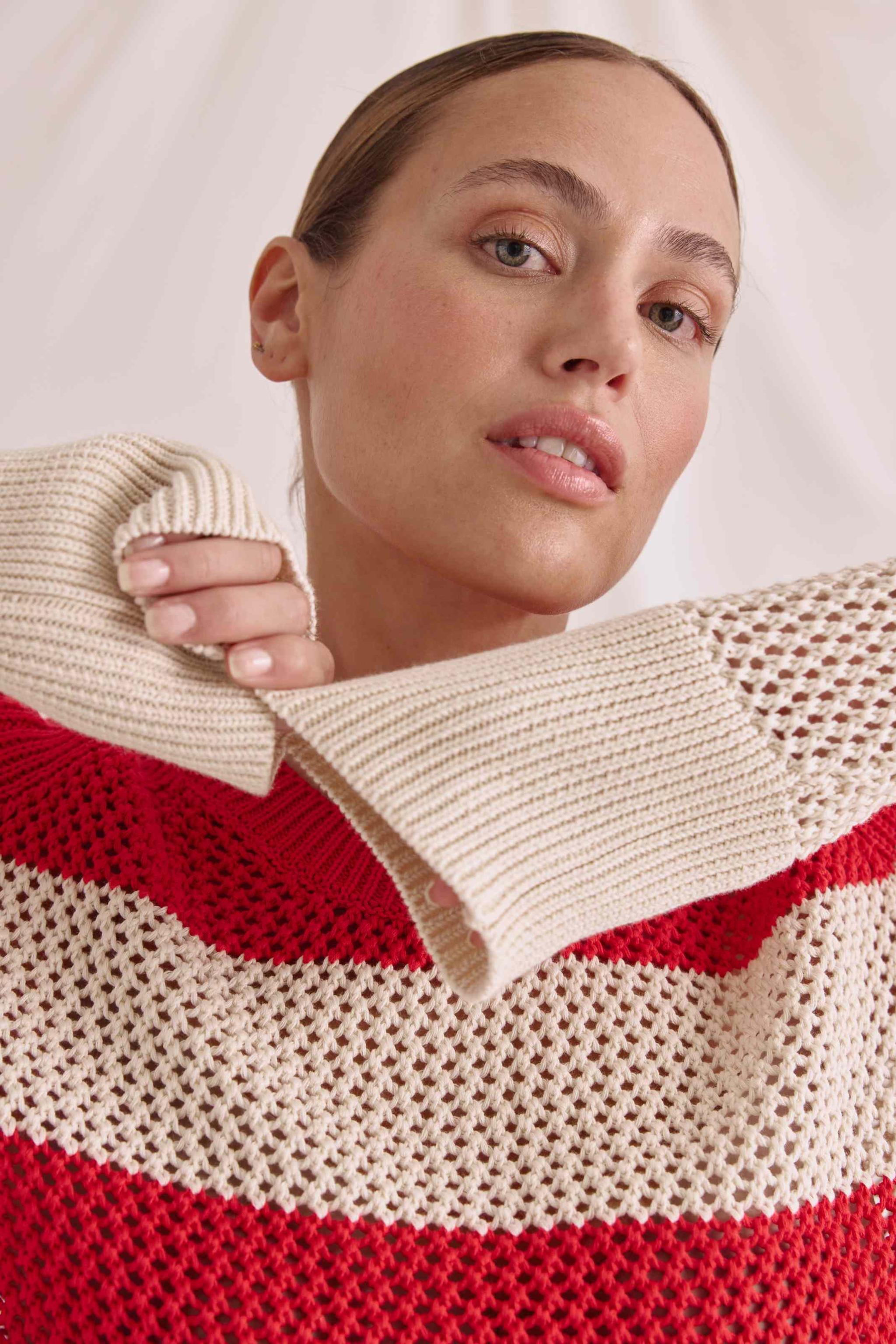 Offen Gestrickter Ringel 1/1 Arm Pullover Mit Rundhals