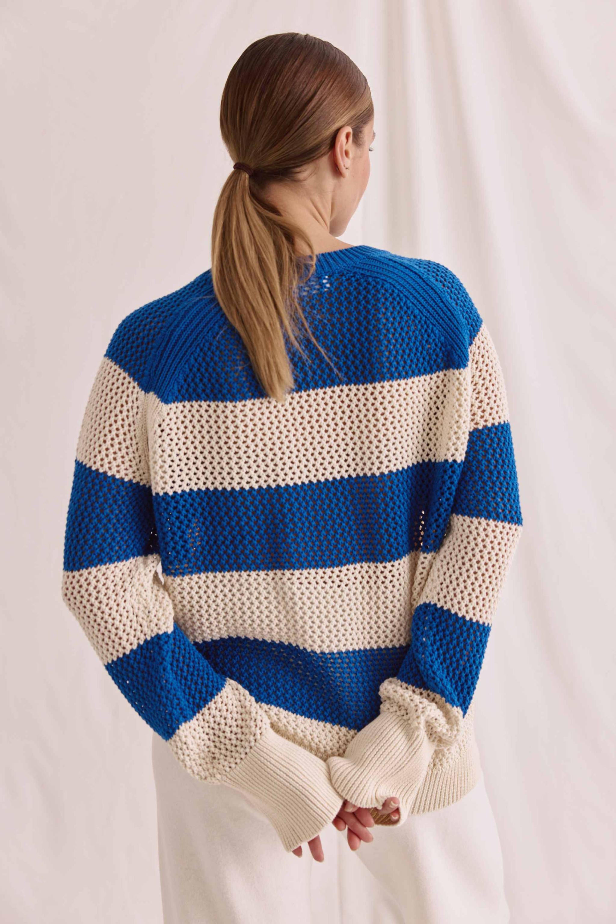 Offen Gestrickter Ringel 1/1 Arm Pullover Mit Rundhals