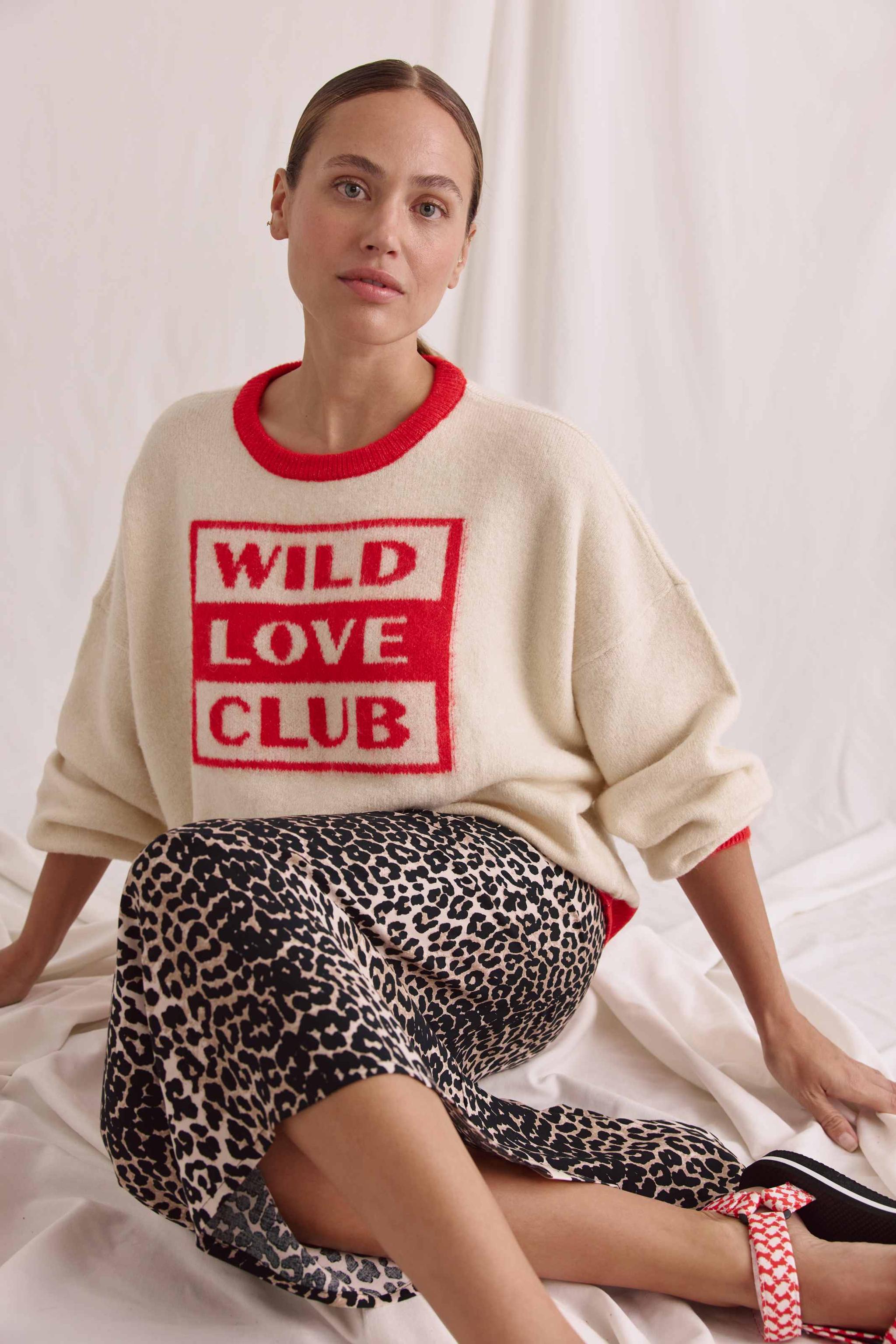 Intarsia Pullover Mit Wild Love Club Slogan