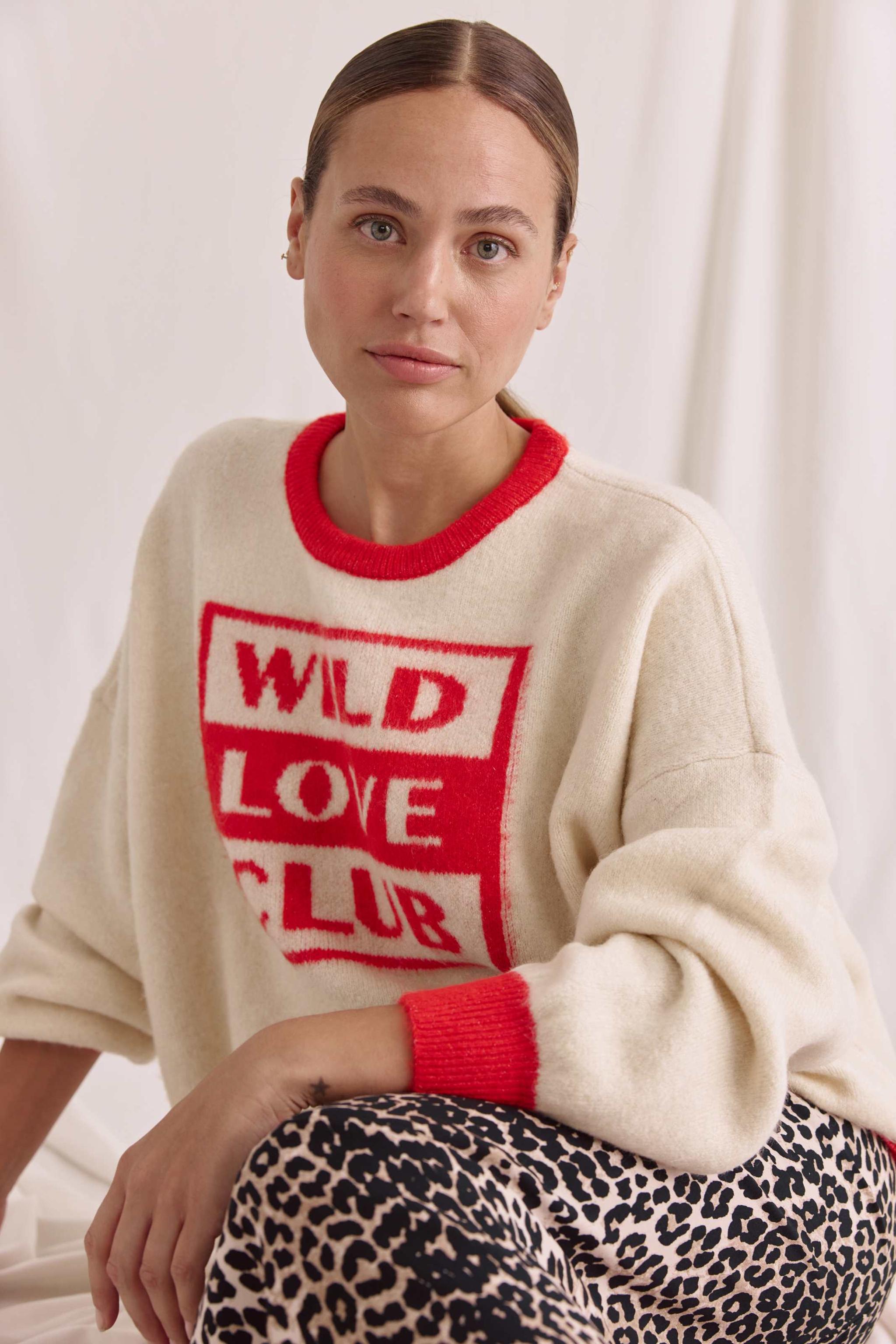 Intarsia Pullover Mit Wild Love Club Slogan