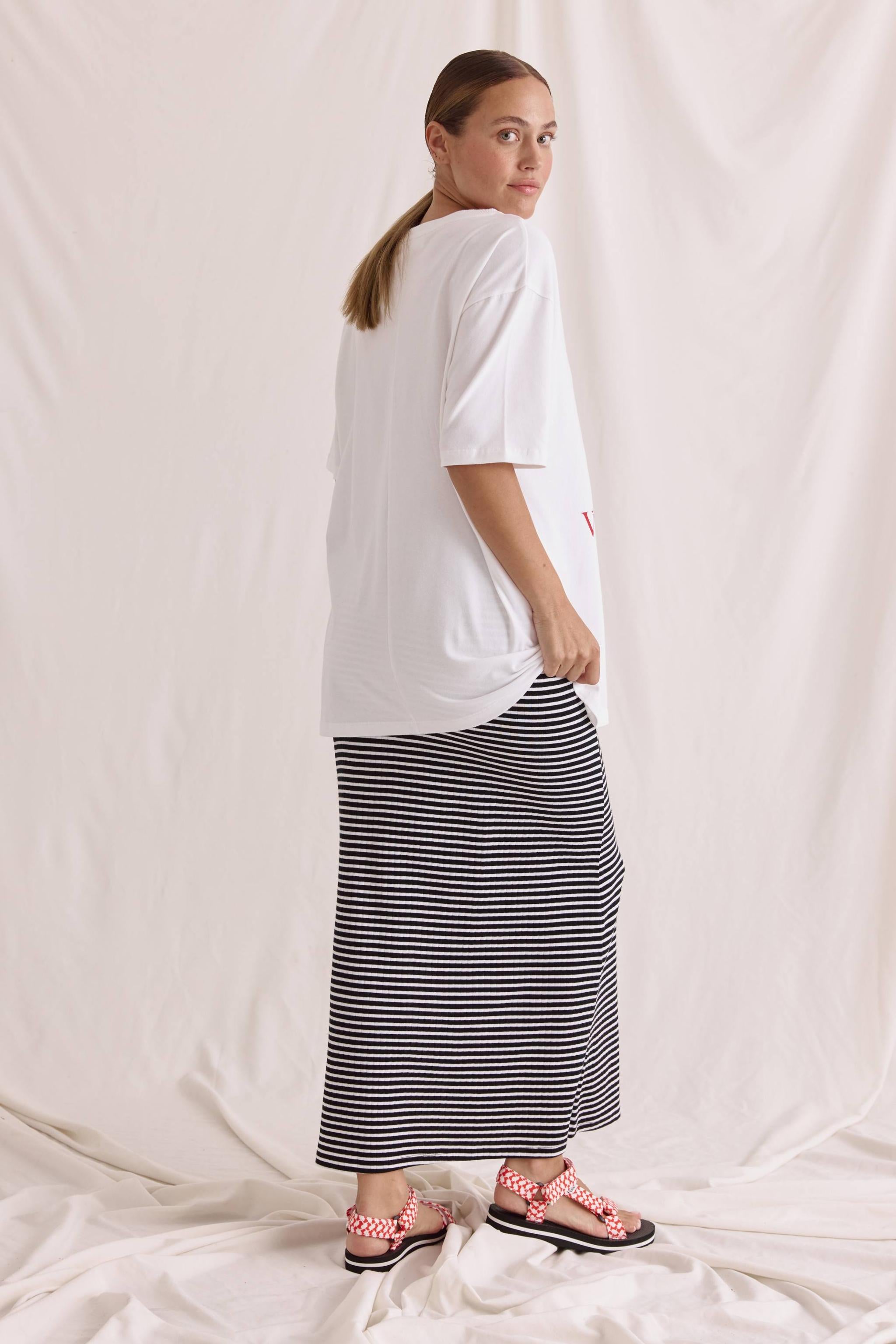 Gerippter Ringel Long Skirt