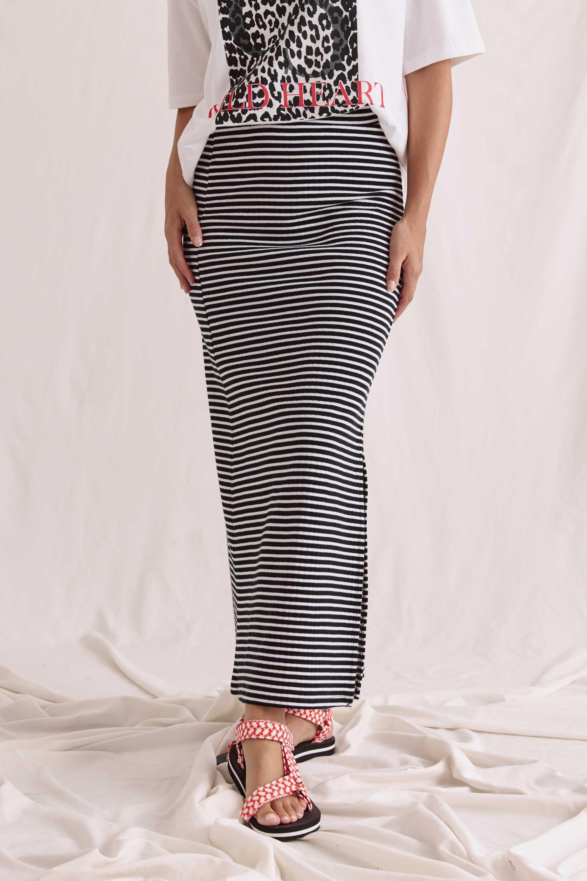 Gerippter Ringel Long Skirt