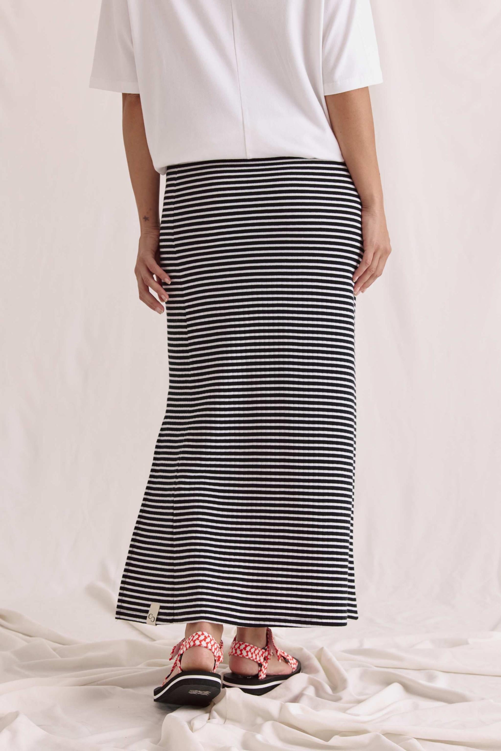 Gerippter Ringel Long Skirt