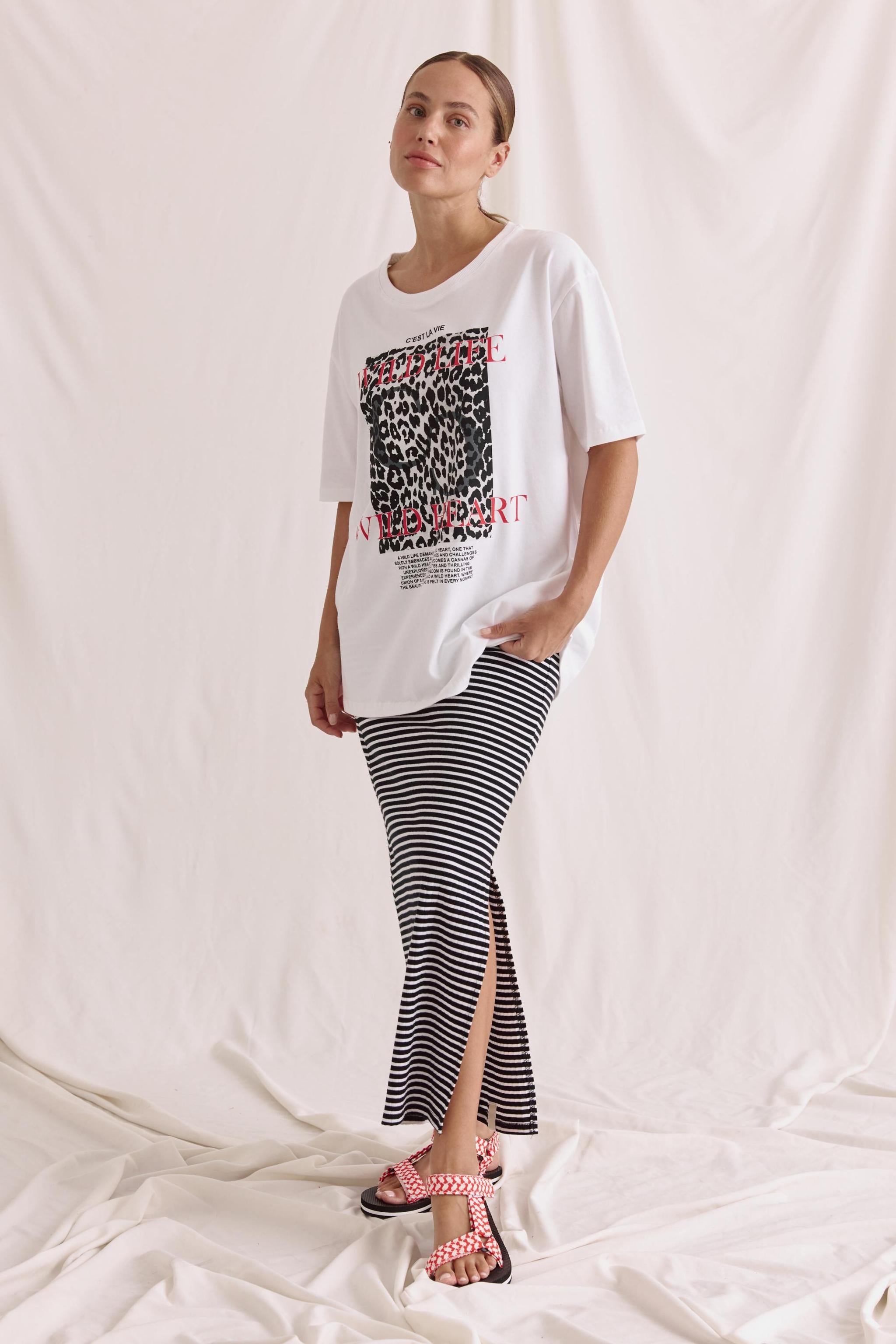 Gerippter Ringel Long Skirt