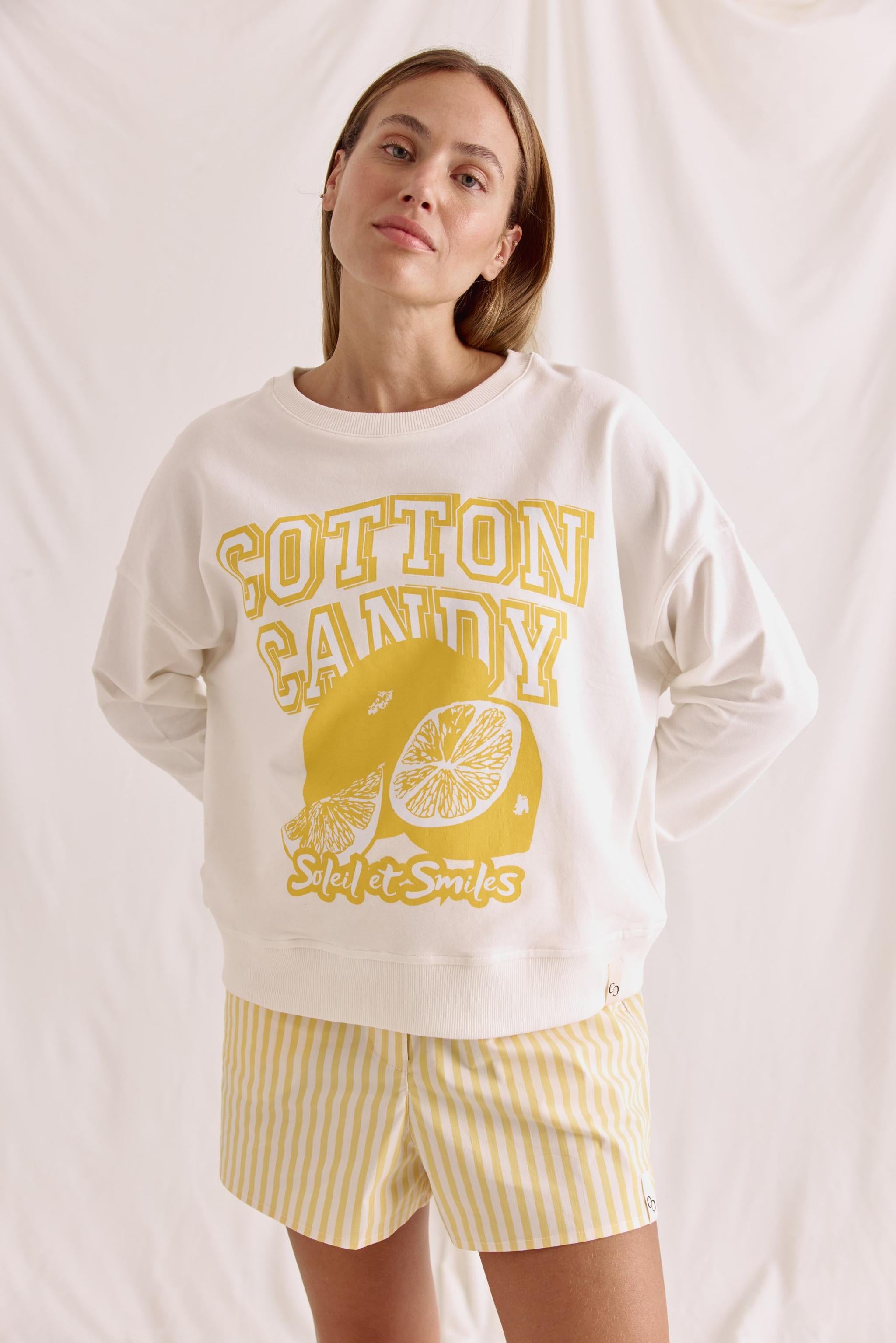 Sweatshirt Mit Rundhals, Elastischen Bündchen Und Lemon Druck