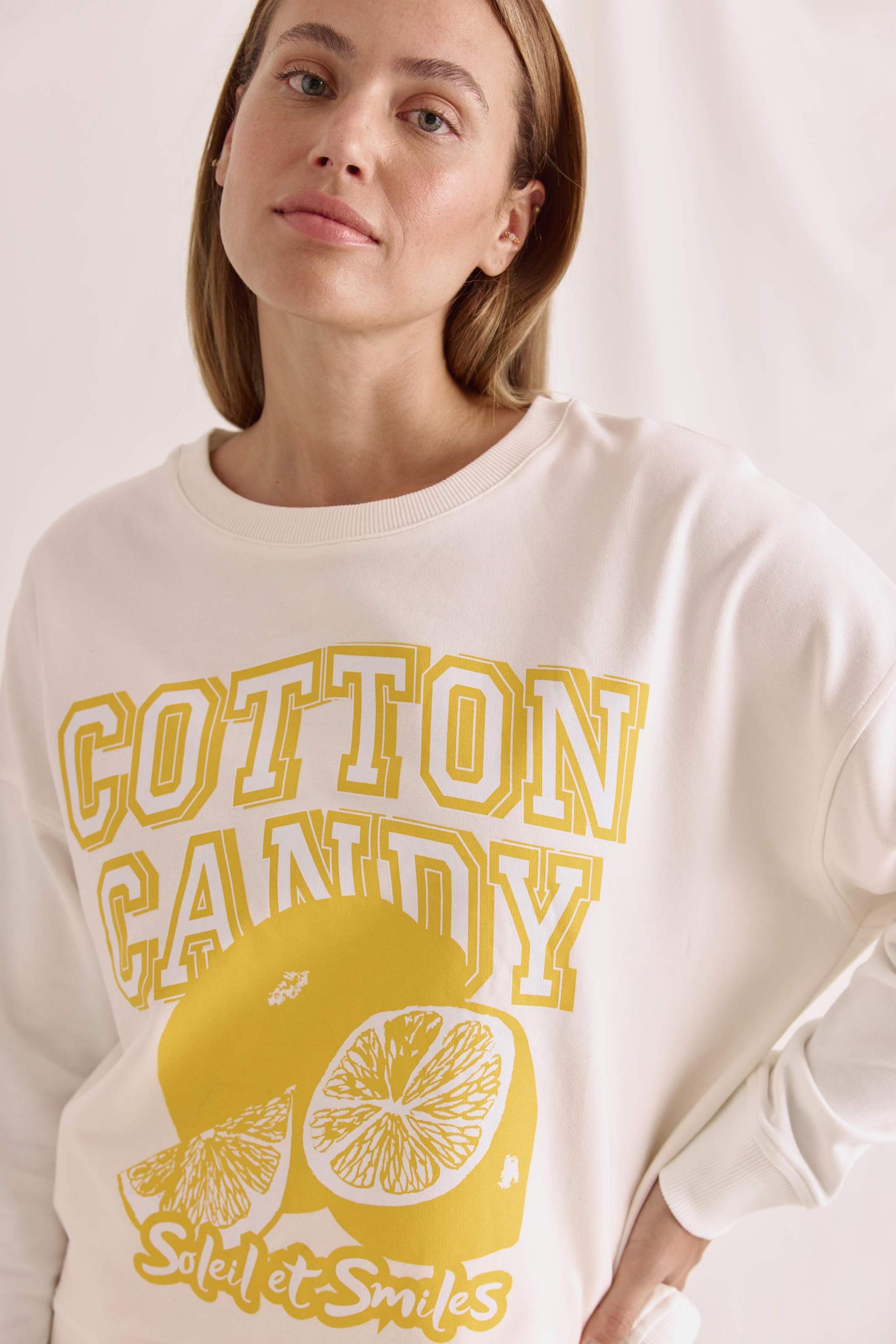 Sweatshirt Mit Rundhals, Elastischen Bündchen Und Lemon Druck