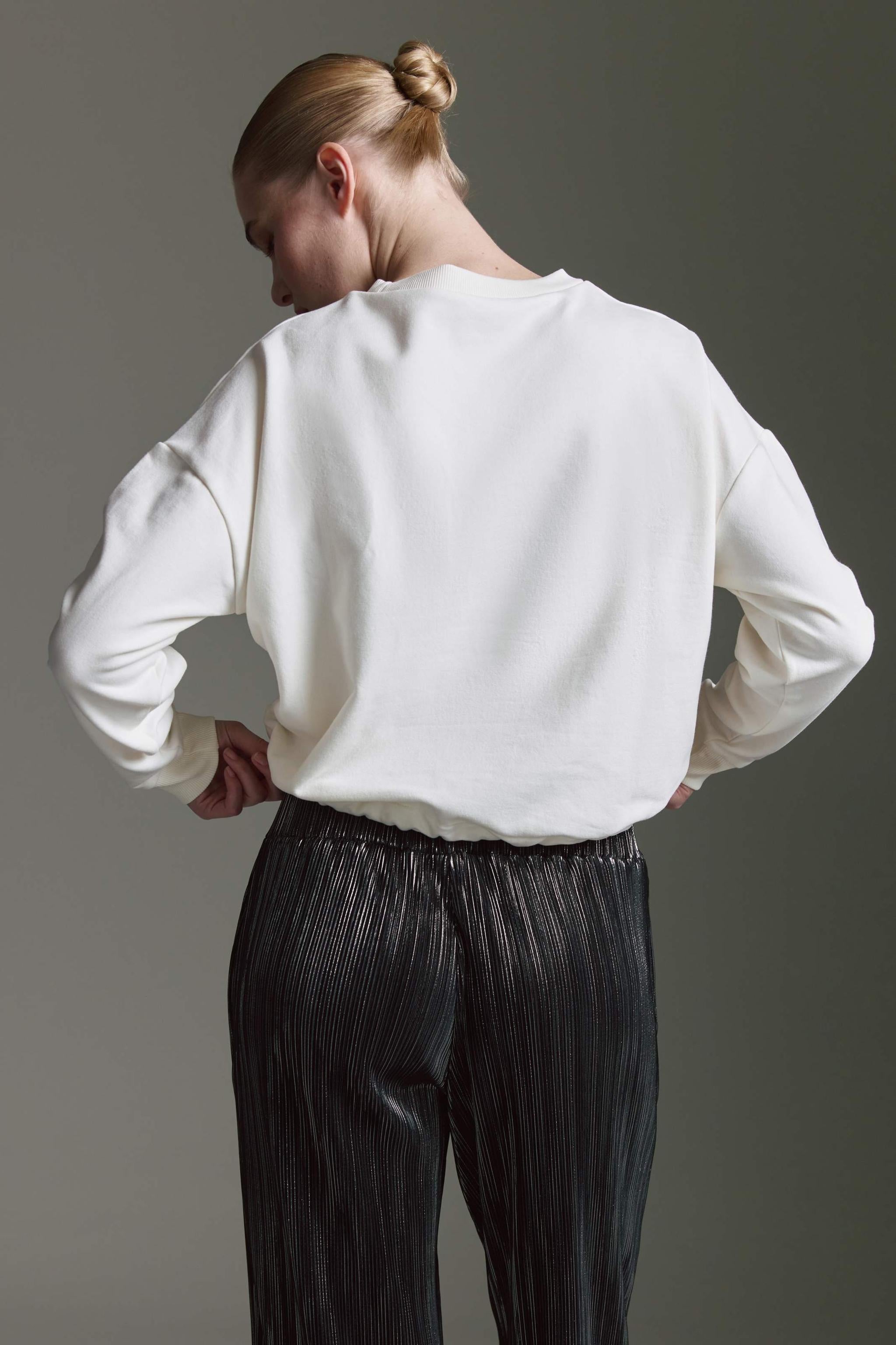 Sweatshirt Mit Rundhals, Tunnelzug Und Strass Wording
