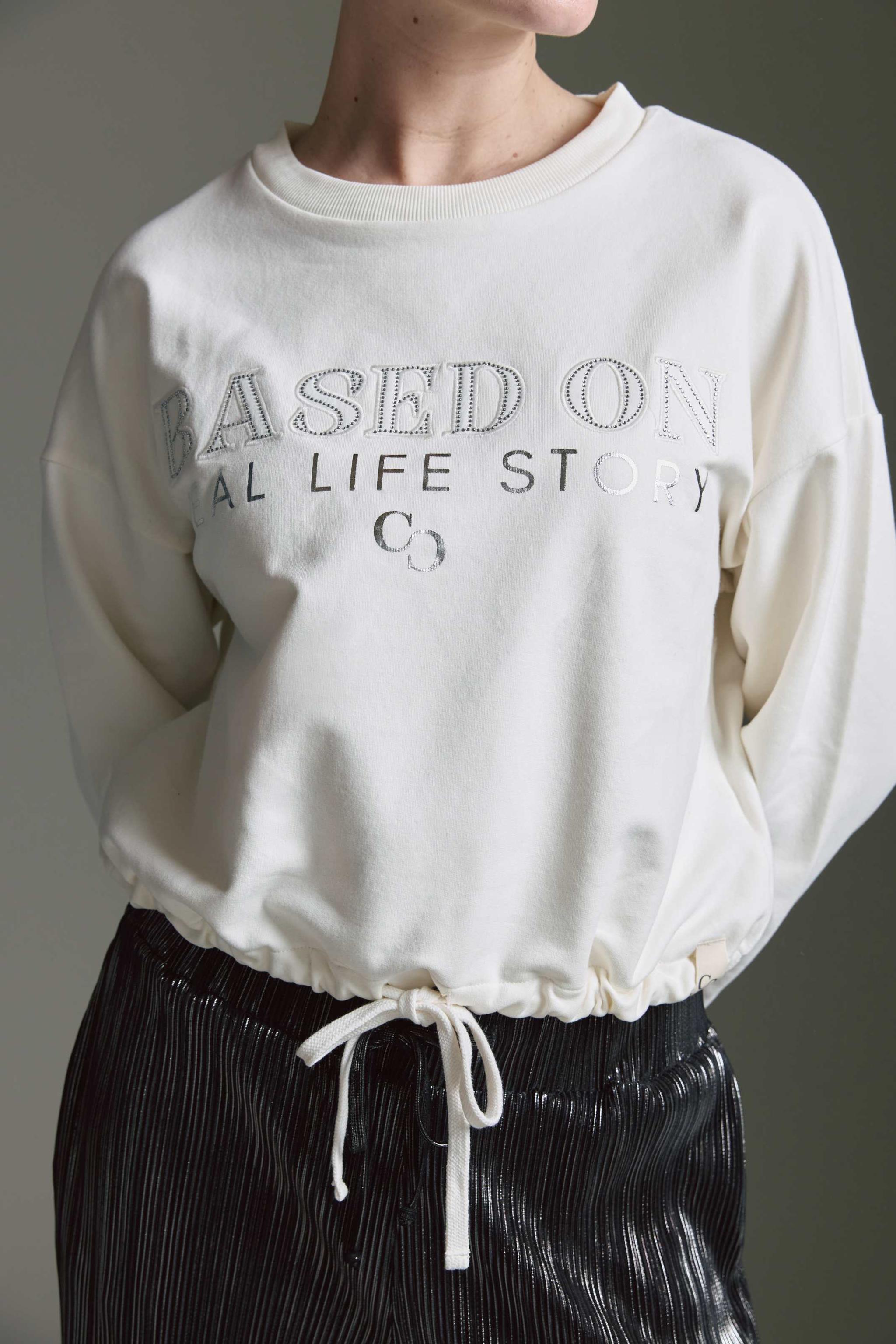 Sweatshirt Mit Rundhals, Tunnelzug Und Strass Wording