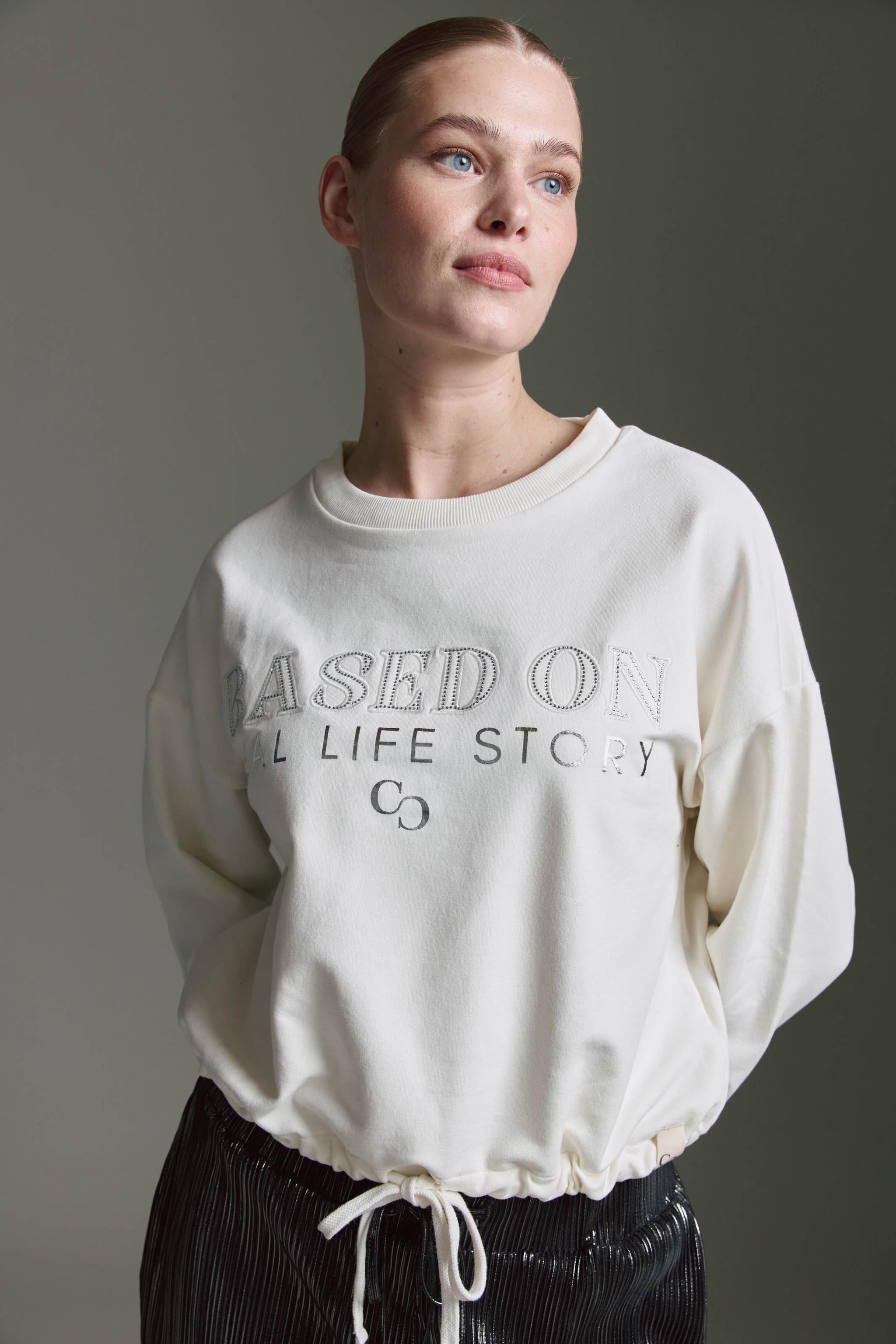 Sweatshirt Mit Rundhals, Tunnelzug Und Strass Wording