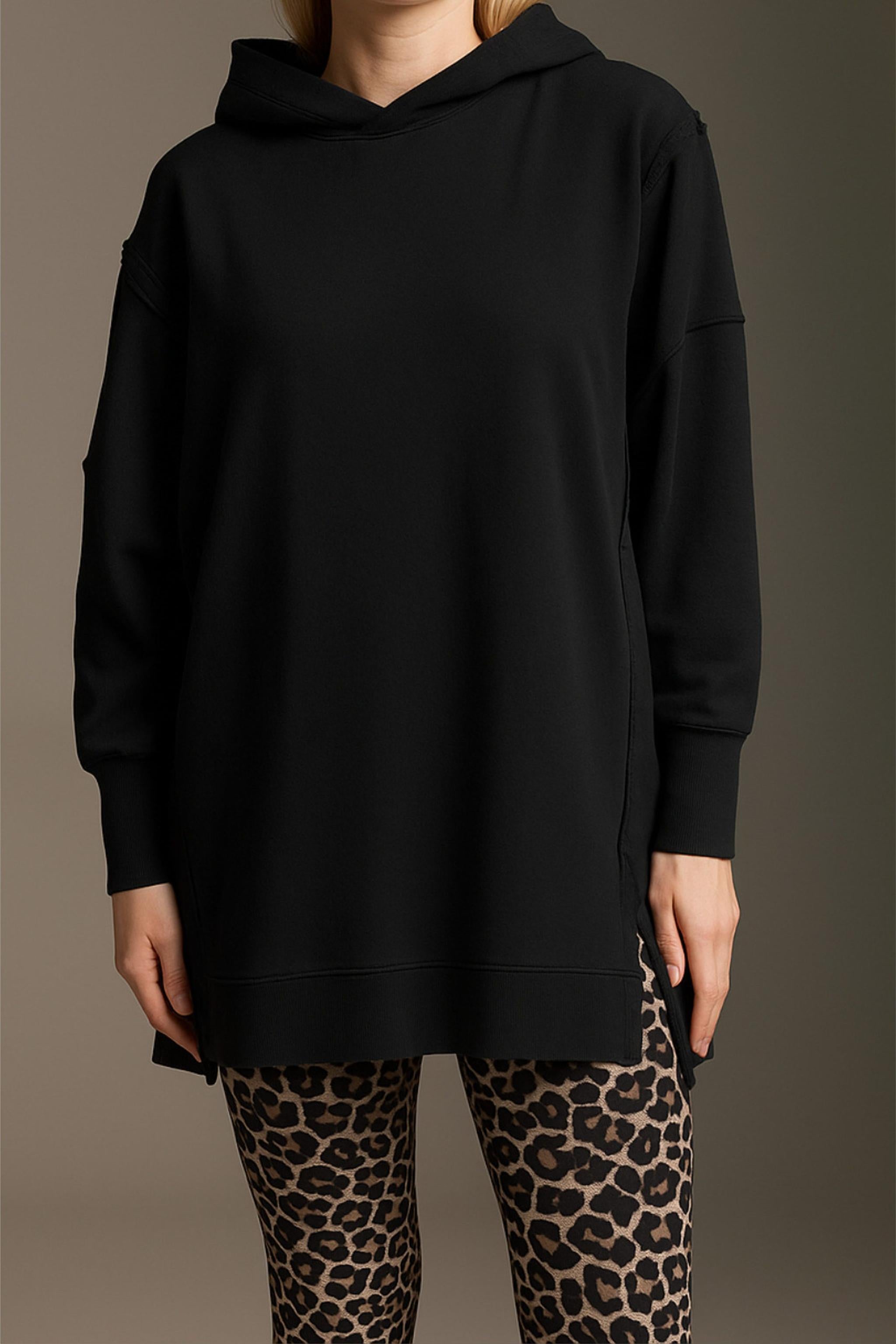 Softes Long Sweatshirt Mit Kapuze, Inside-Out Elementen Und Seitenschlitz
