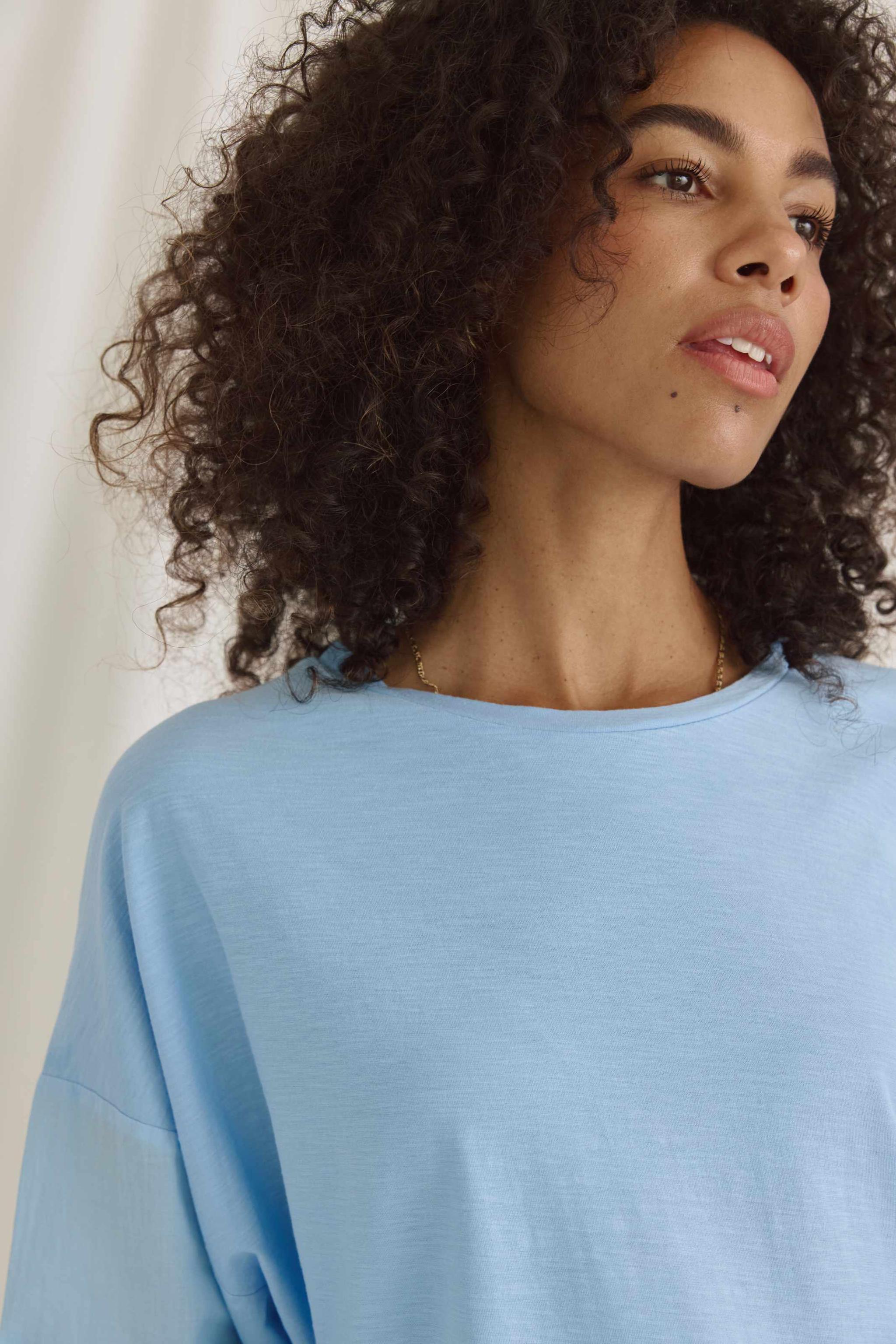 Material-Mix Langarmshirt Mit Ballonärmeln