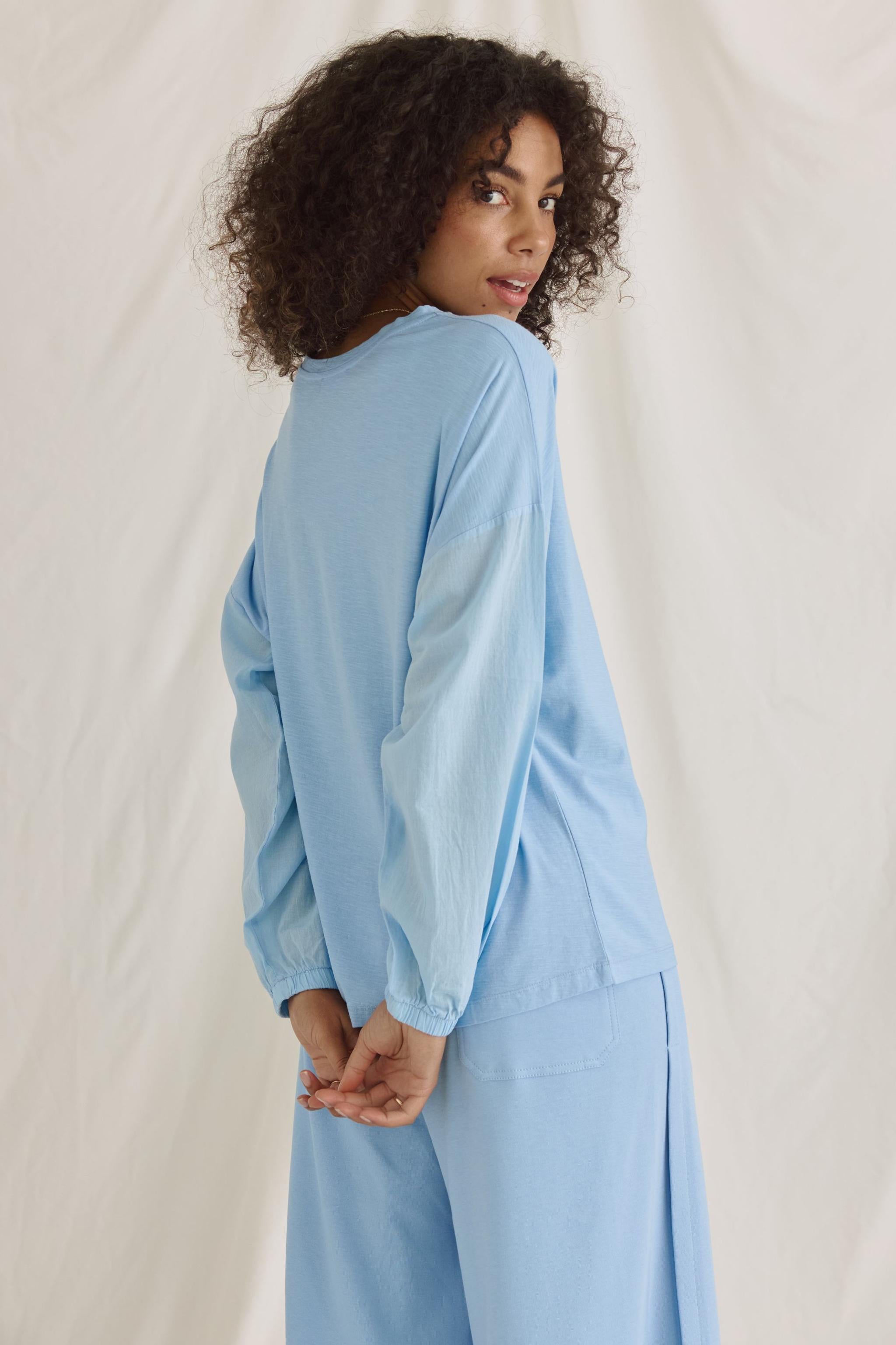 Material-Mix Langarmshirt Mit Ballonärmeln