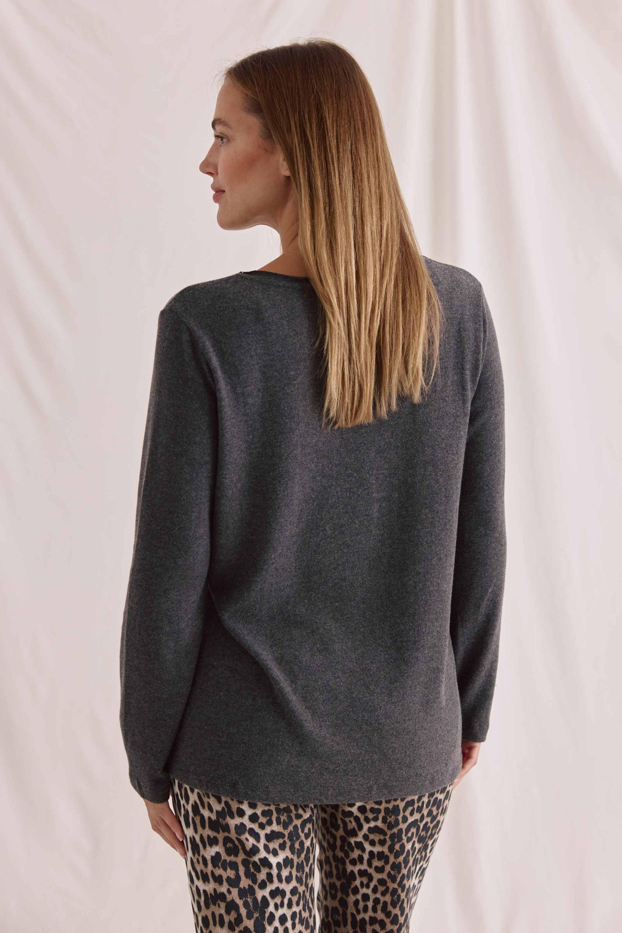 Cozy Langarmshirt Mit O-Hals Und Rollkanten