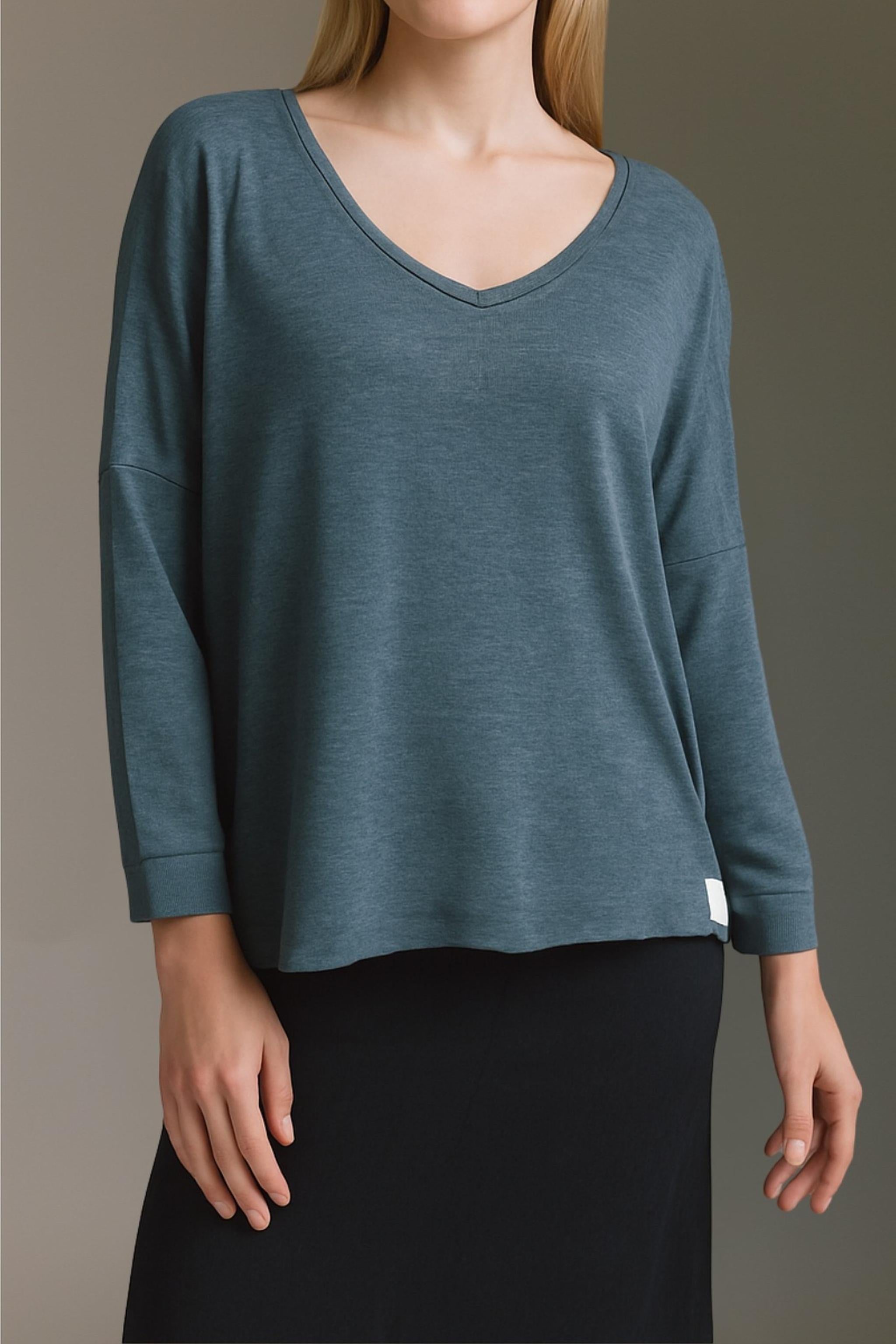 Strickoptik Langarmshirt Mit Weitem V-Hals Und Saumversatz