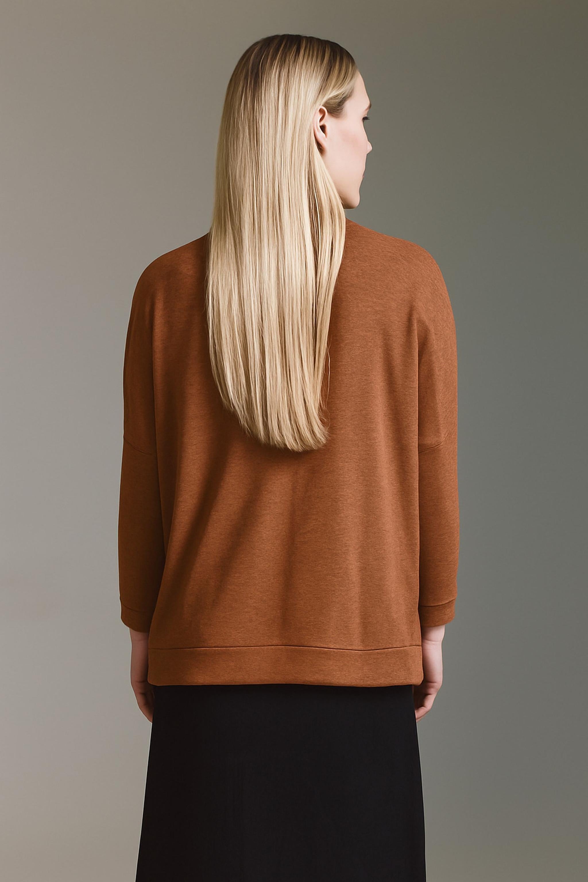 Strickoptik Langarmshirt Mit Weitem V-Hals Und Saumversatz