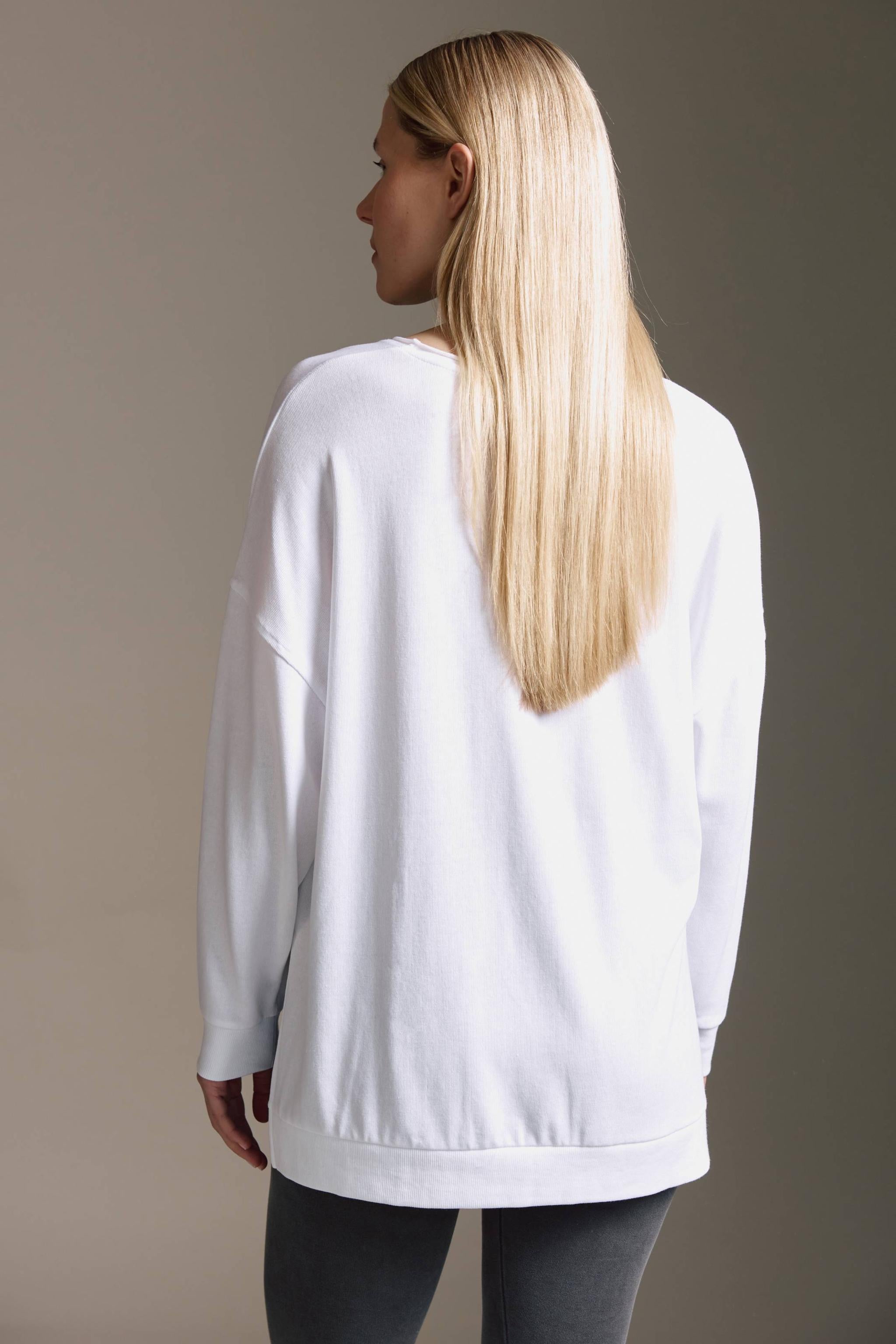 Strickoptik Langarmshirt Mit Rundhals, Seitenschlitzen Und Dream Until ItS Your Reality Druck