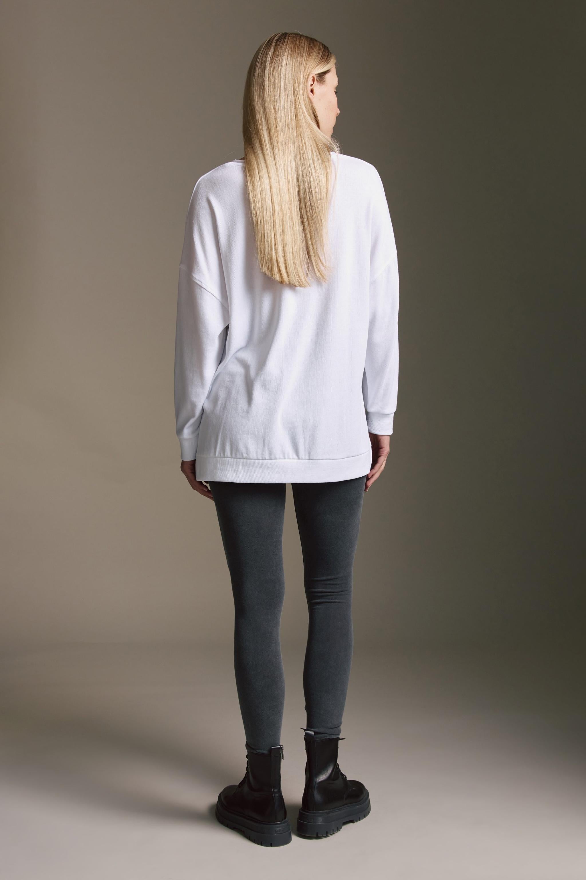 Strickoptik Langarmshirt Mit Rundhals, Seitenschlitzen Und Dream Until ItS Your Reality Druck