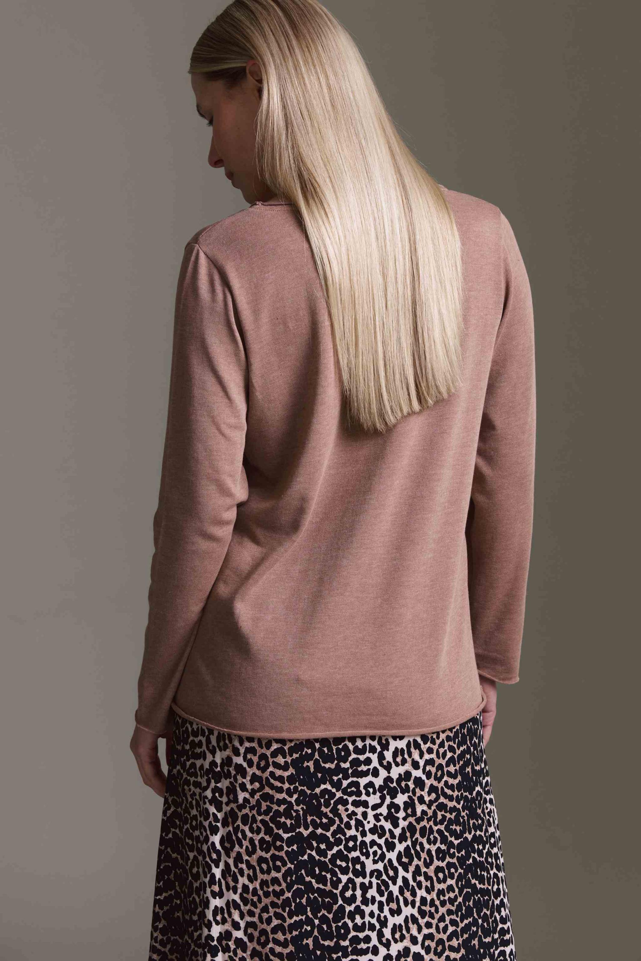 Strickoptik Langarmshirt Mit V-Hals Und Rollkanten