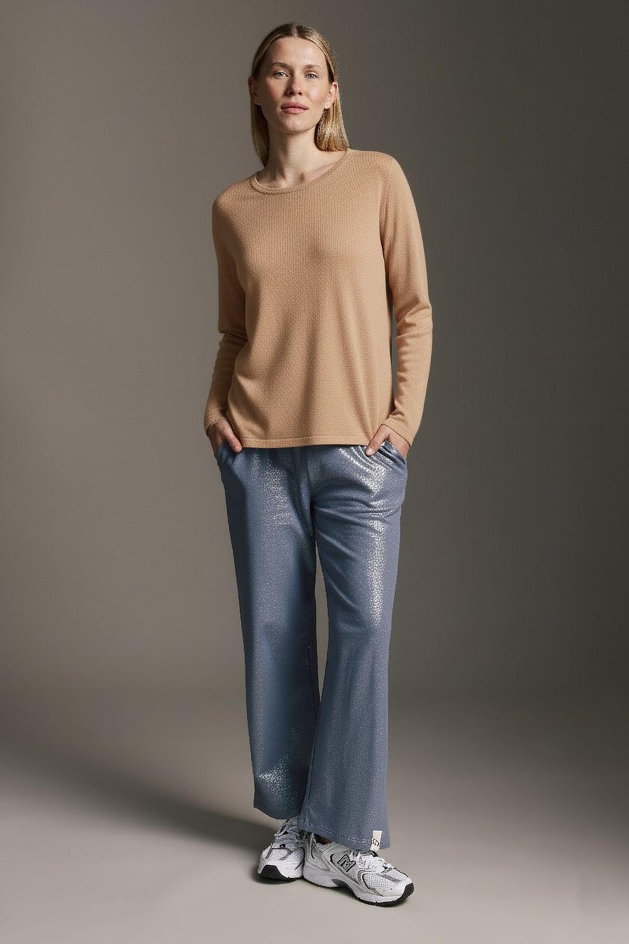 Strickoptik Langarmshirt Mit Rundhals Und Rollkanten
