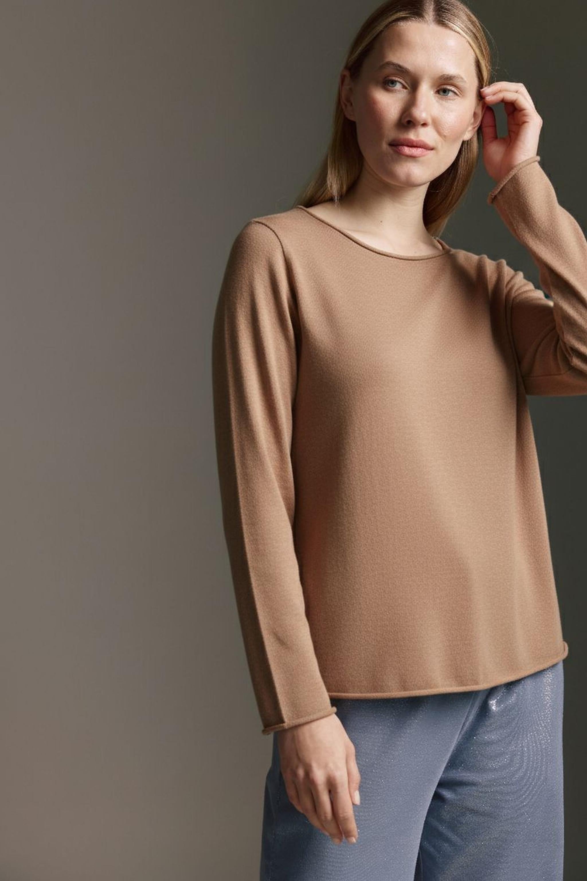 Strickoptik Langarmshirt Mit Rundhals Und Rollkanten