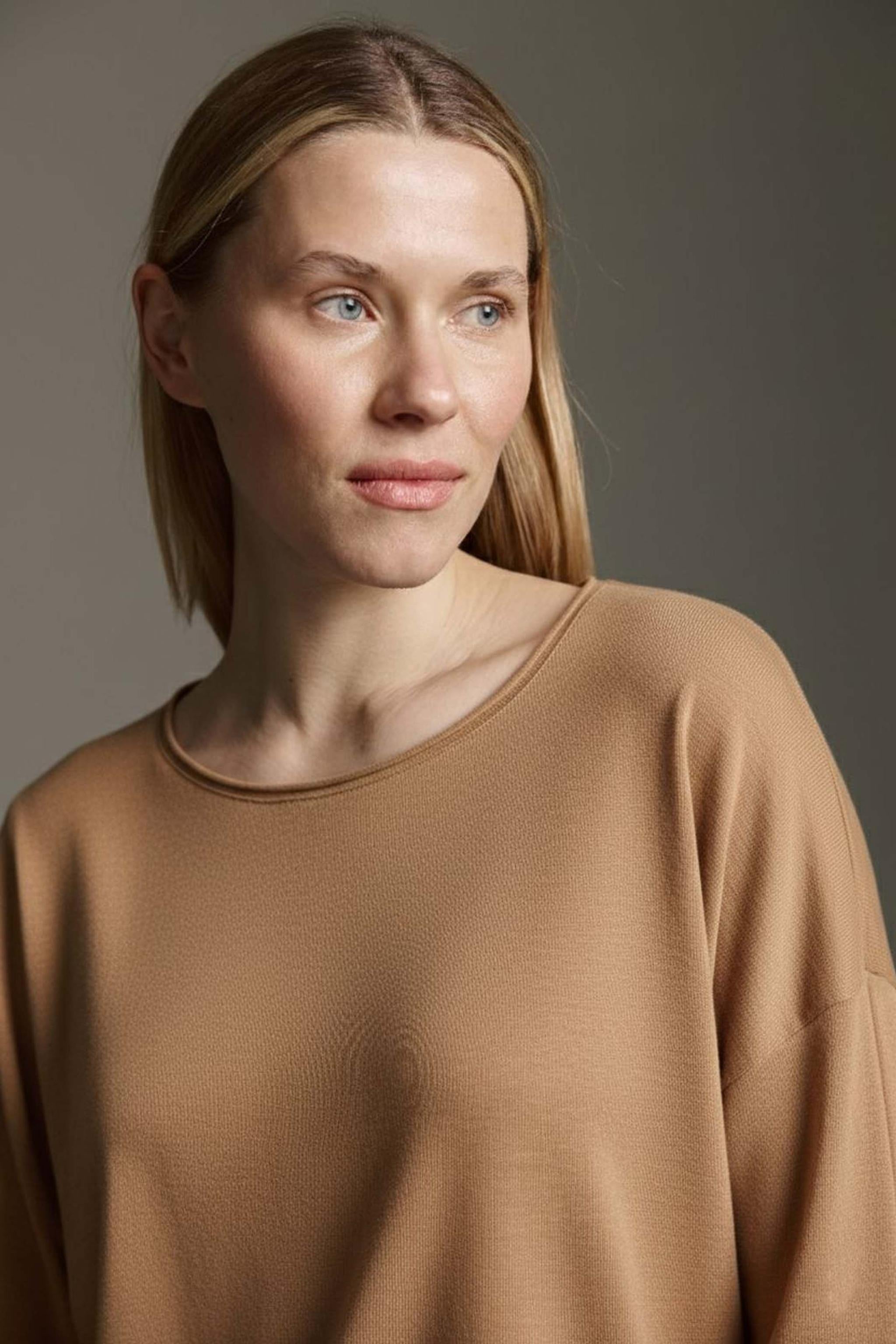 Strickoptik Langarmshirt Mit Rundhals Und Rollkanten