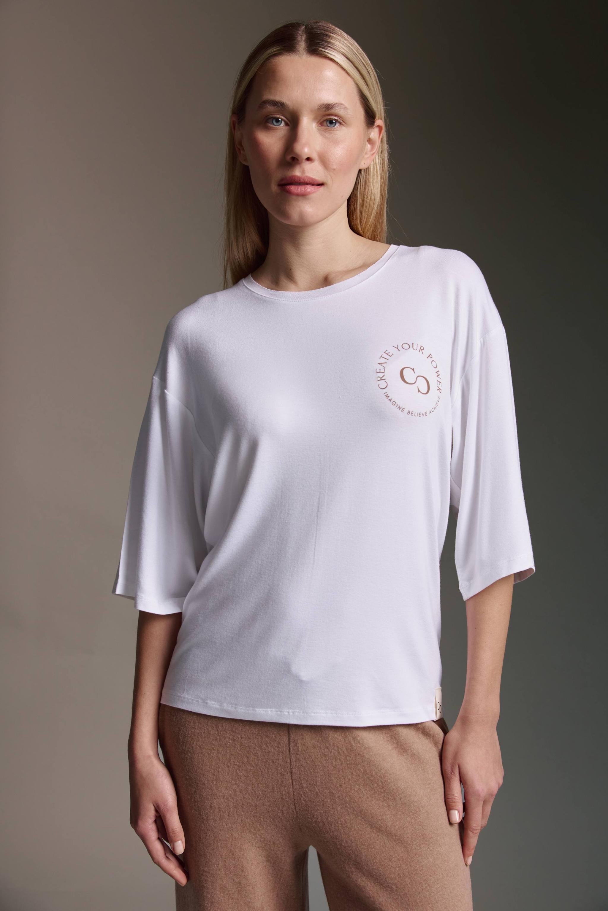 Super Softes T-Shirt Mit Rundhals, Kimonoärmeln Und Create Your Power Druck