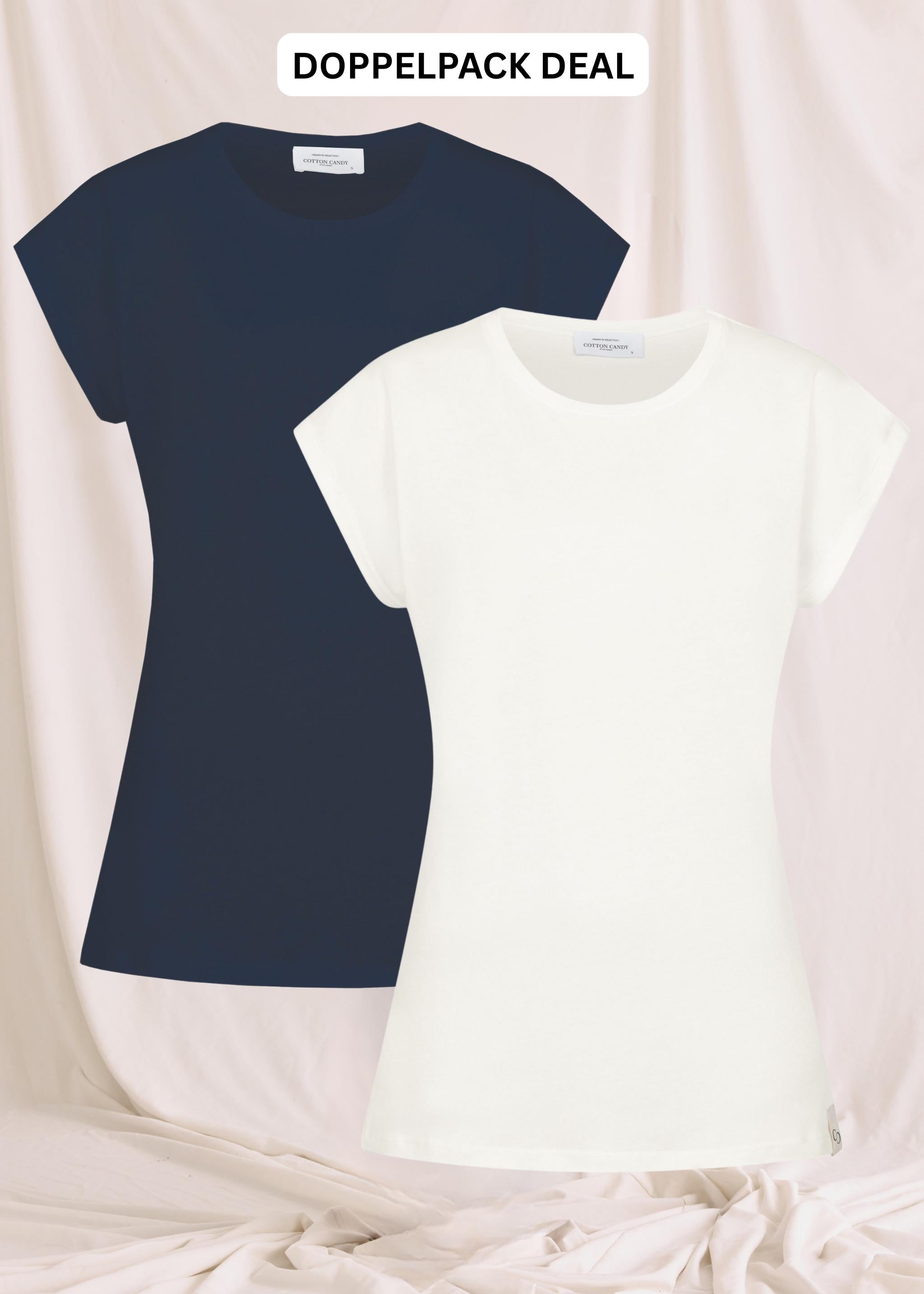 Basic T-Shirt Mit O-Neck Und Ärmelumschlag -Doppelpack