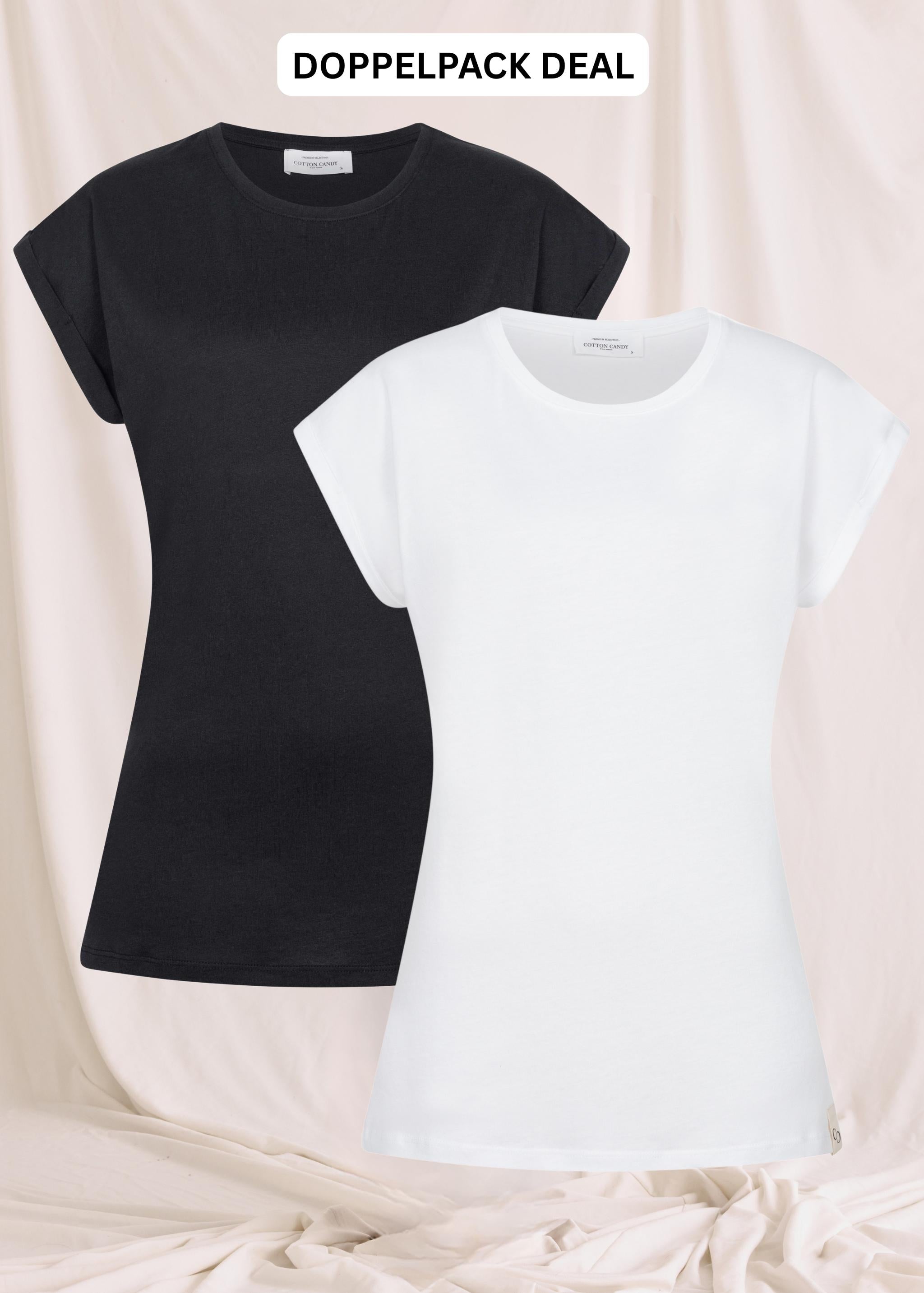 Basic T-Shirt Mit O-Neck Und Ärmelumschlag -Doppelpack