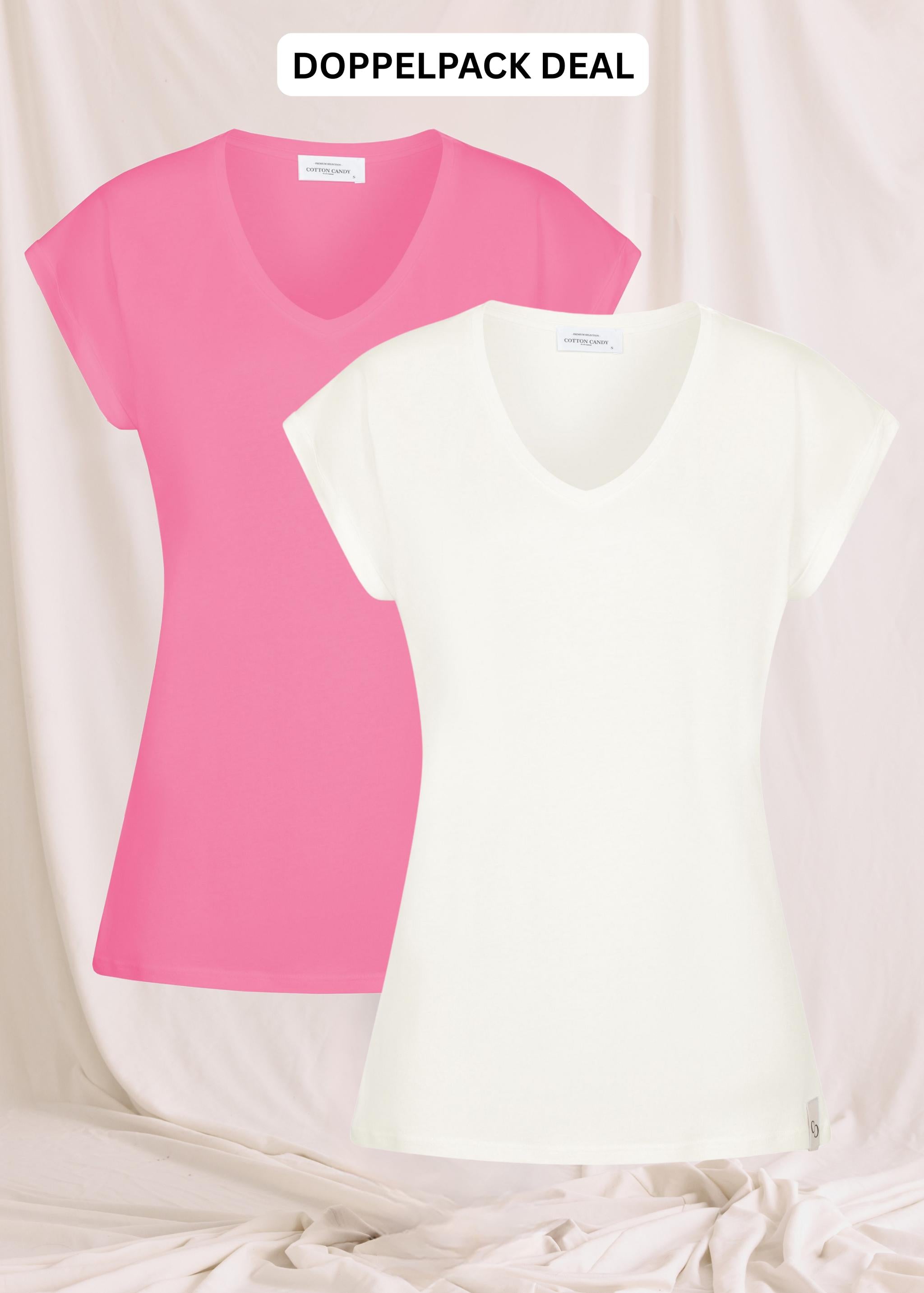 Basic T-Shirt Mit V-Neck Und Ärmelumschlag -Doppelpack