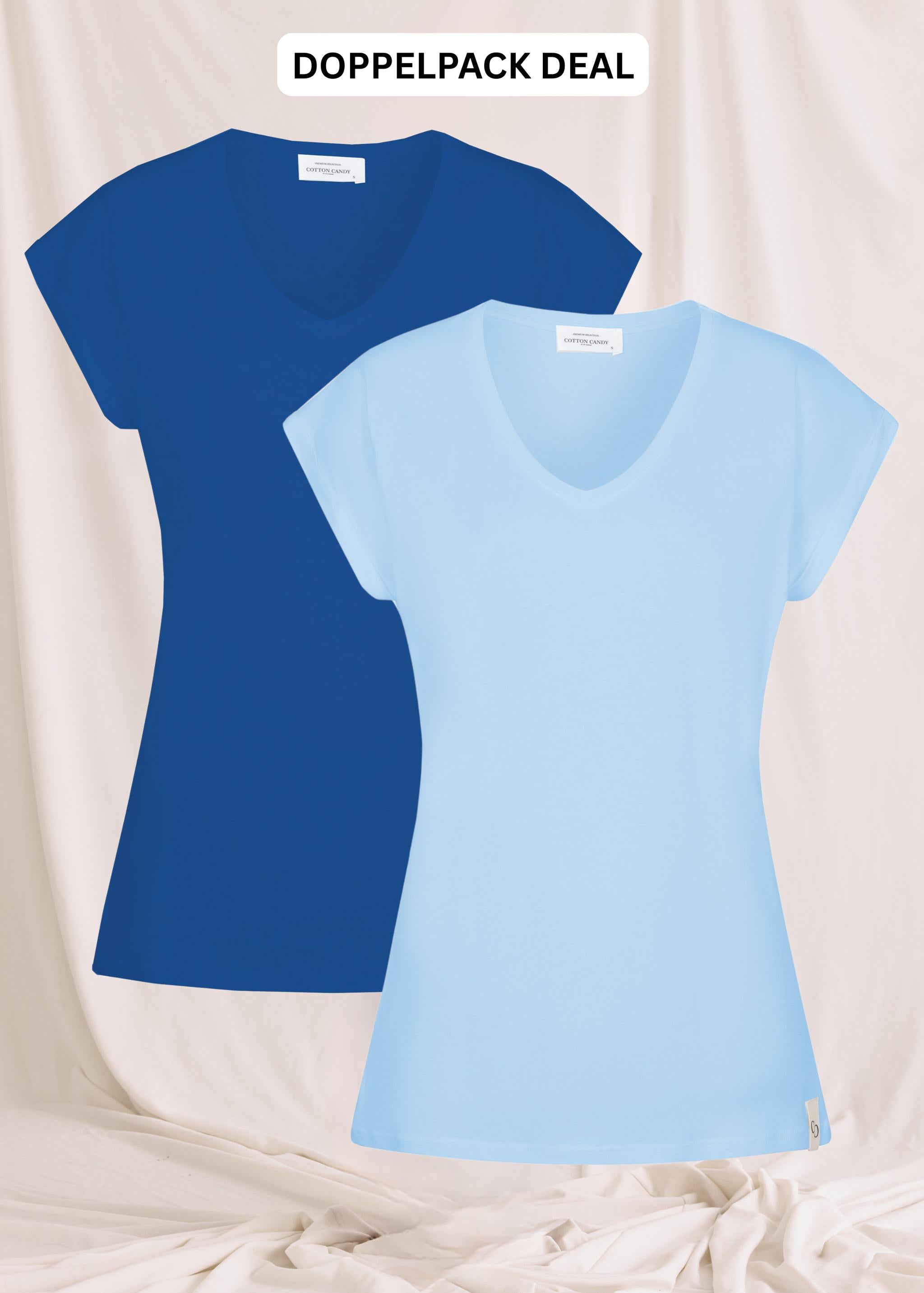 Basic T-Shirt Mit V-Neck Und Ärmelumschlag -Doppelpack
