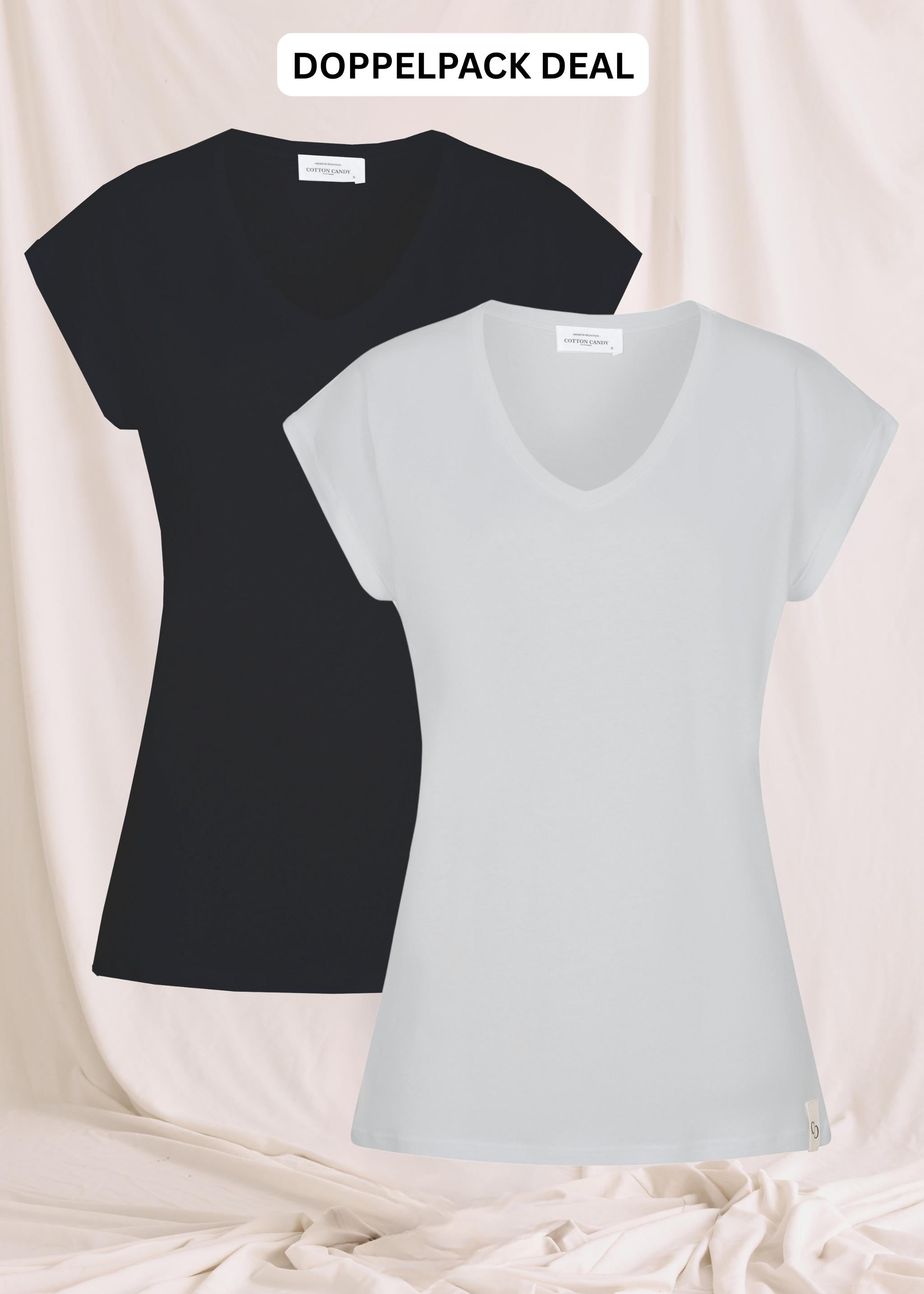 Basic T-Shirt Mit V-Neck Und Ärmelumschlag -Doppelpack