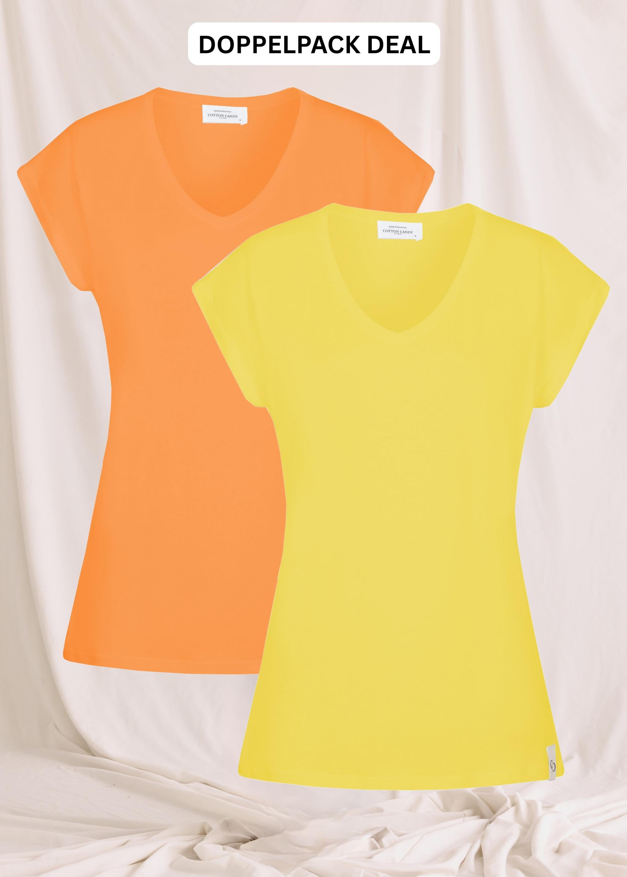 Basic T-Shirt Mit V-Neck Und Ärmelumschlag -Doppelpack