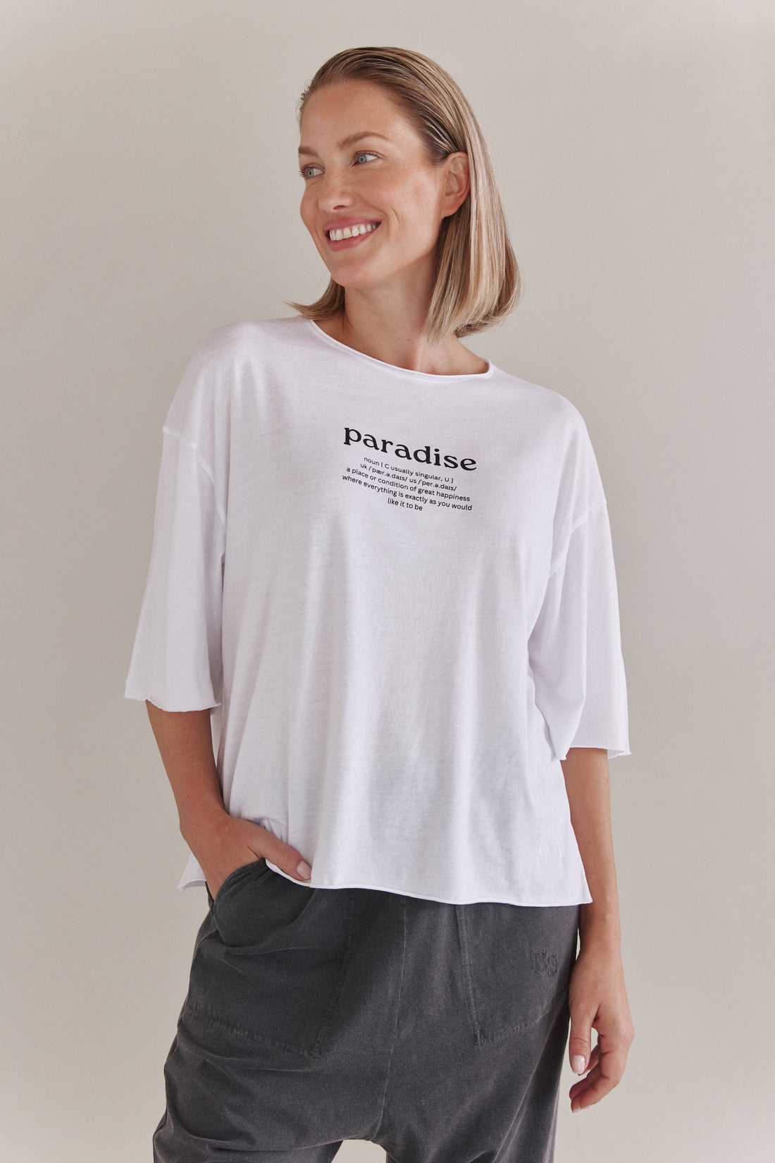 Softes Loose Fit T-Shirt Mit 3/4 Ärmeln Und Paradise Druck