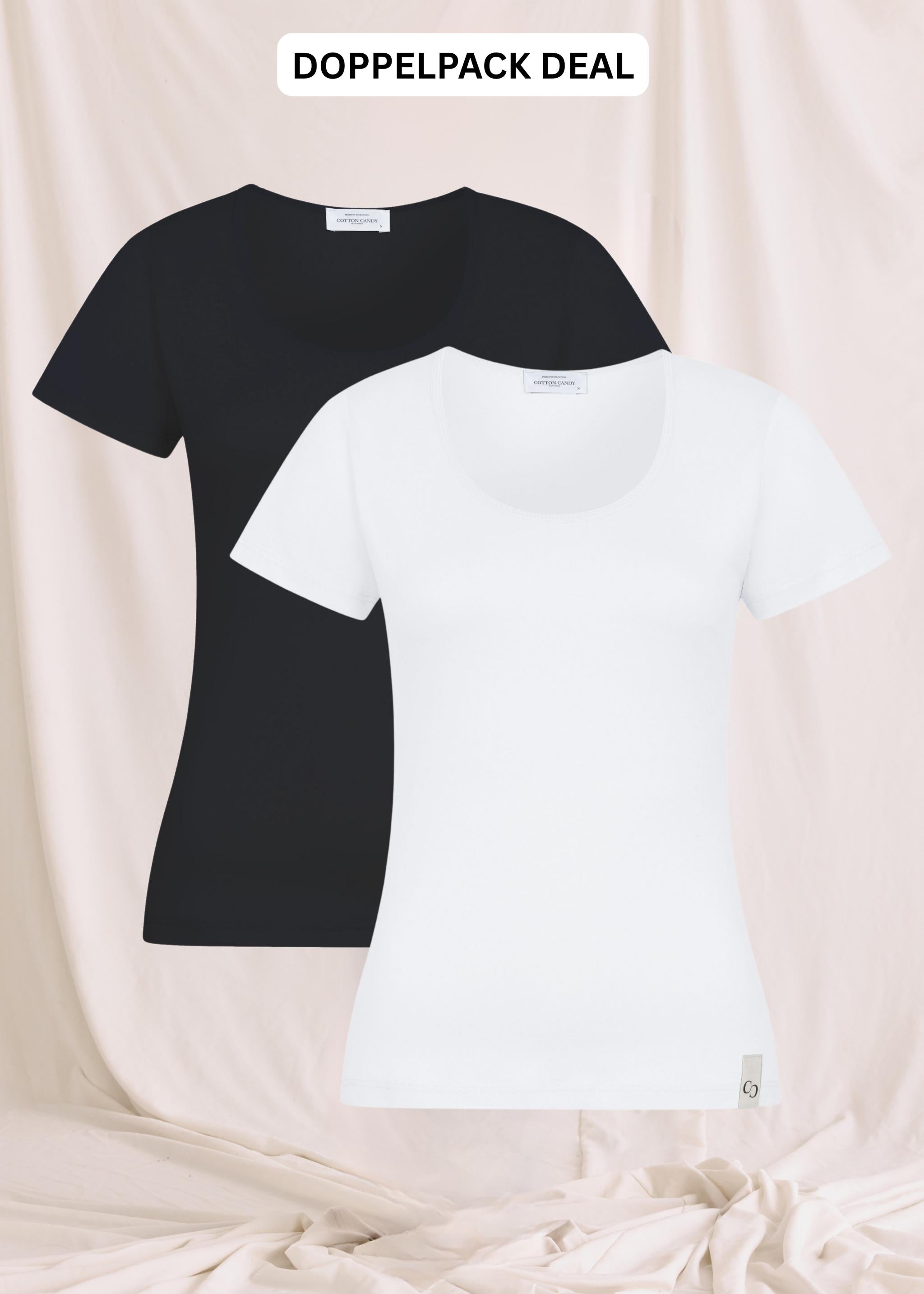 Softes Body Fit T-Shirt Mit Tiefem O-Hals - Doppelpack