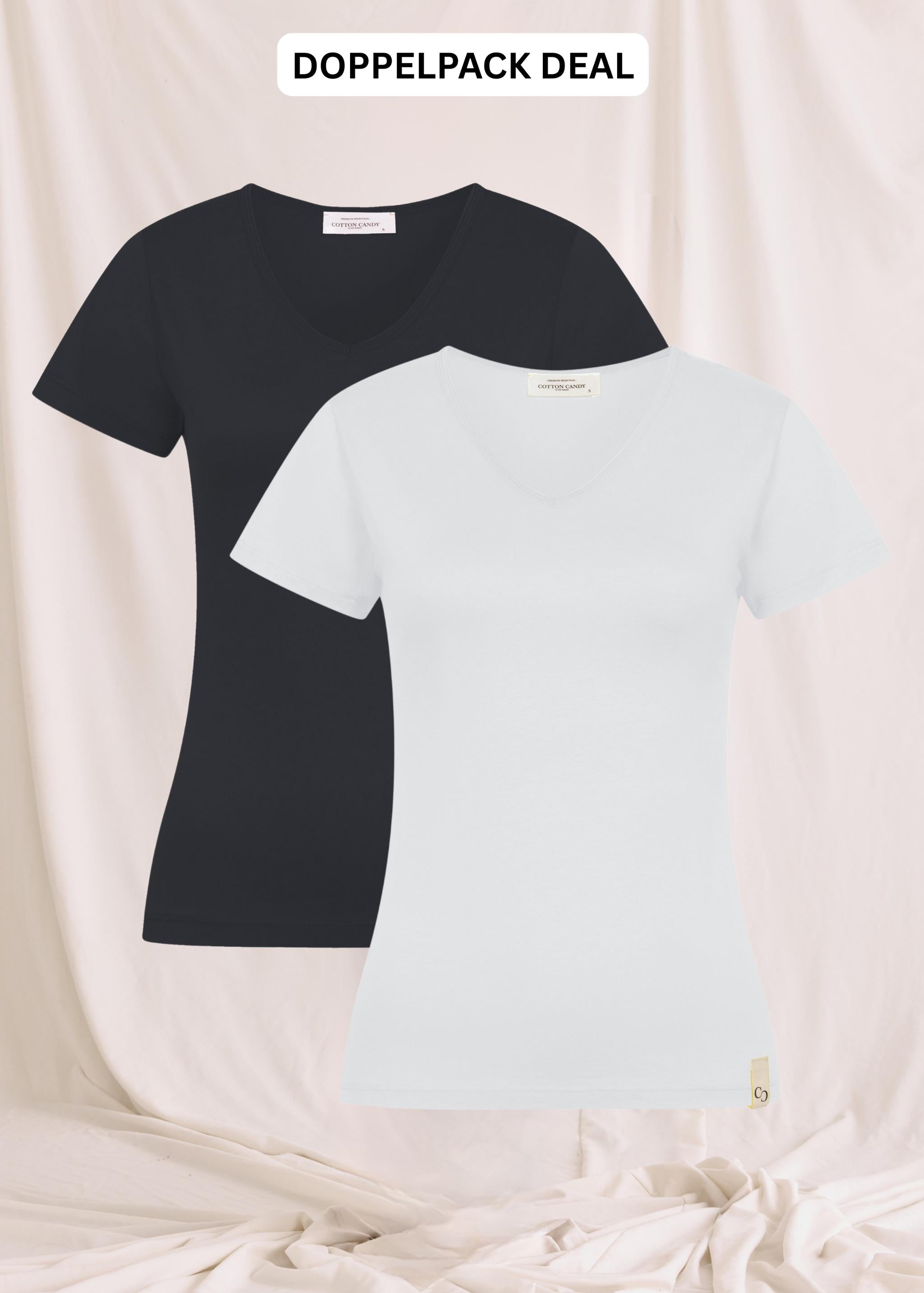 Softes Body Fit T-Shirt Mit Tiefem V-Hals - Doppelpack