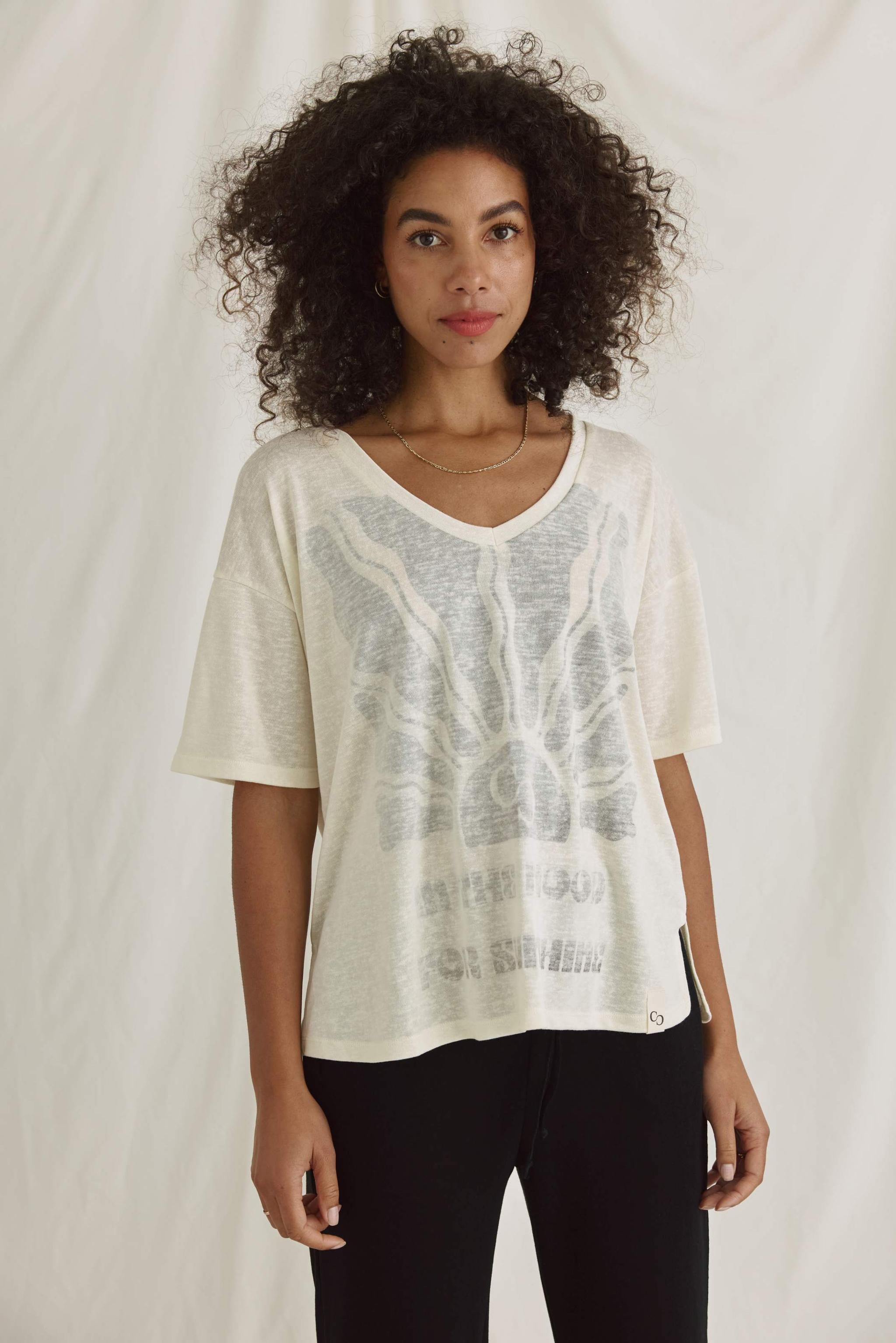 T-Shirt With V Neck And Inside-Out Print