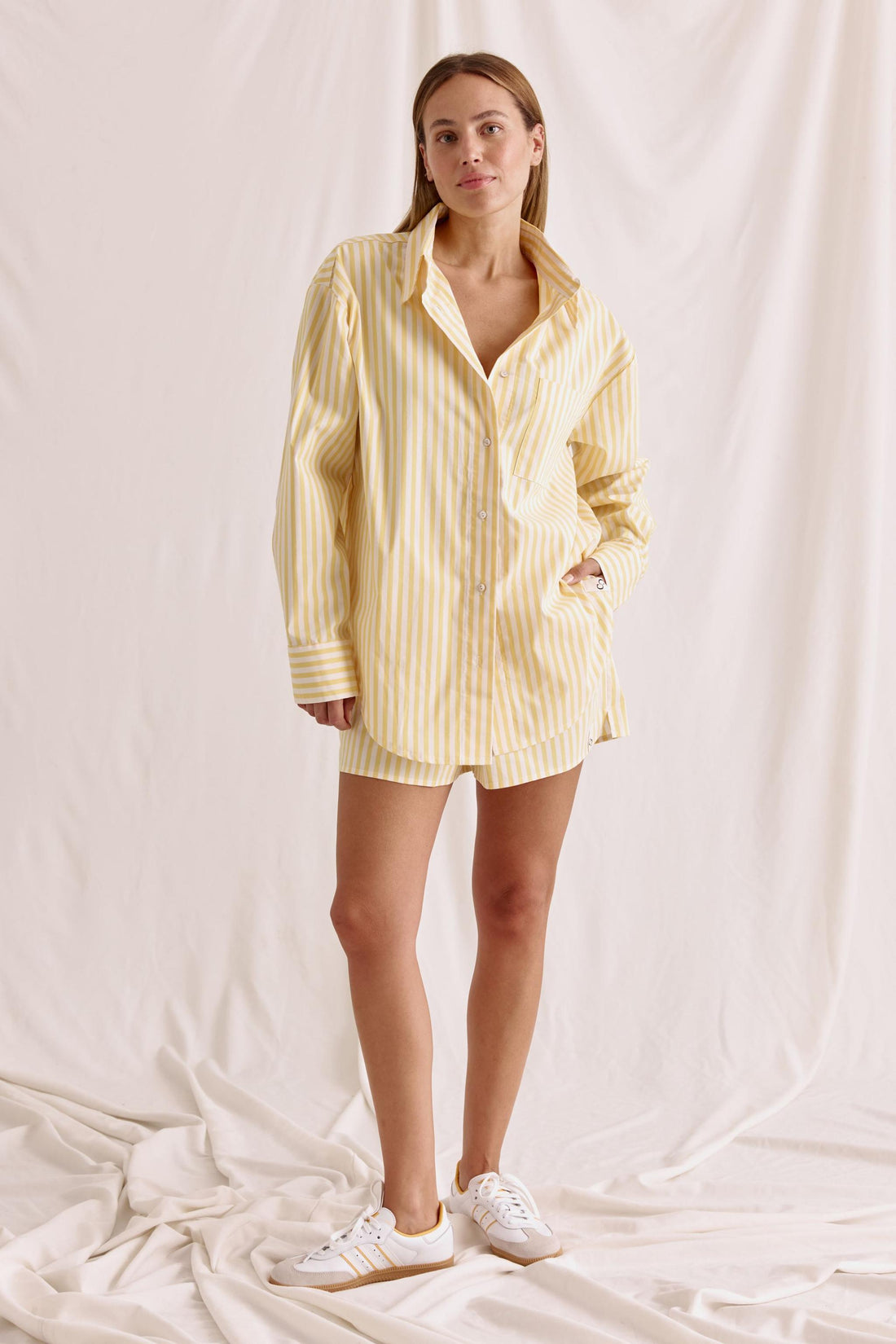Striped oversized long-sleeved blouse