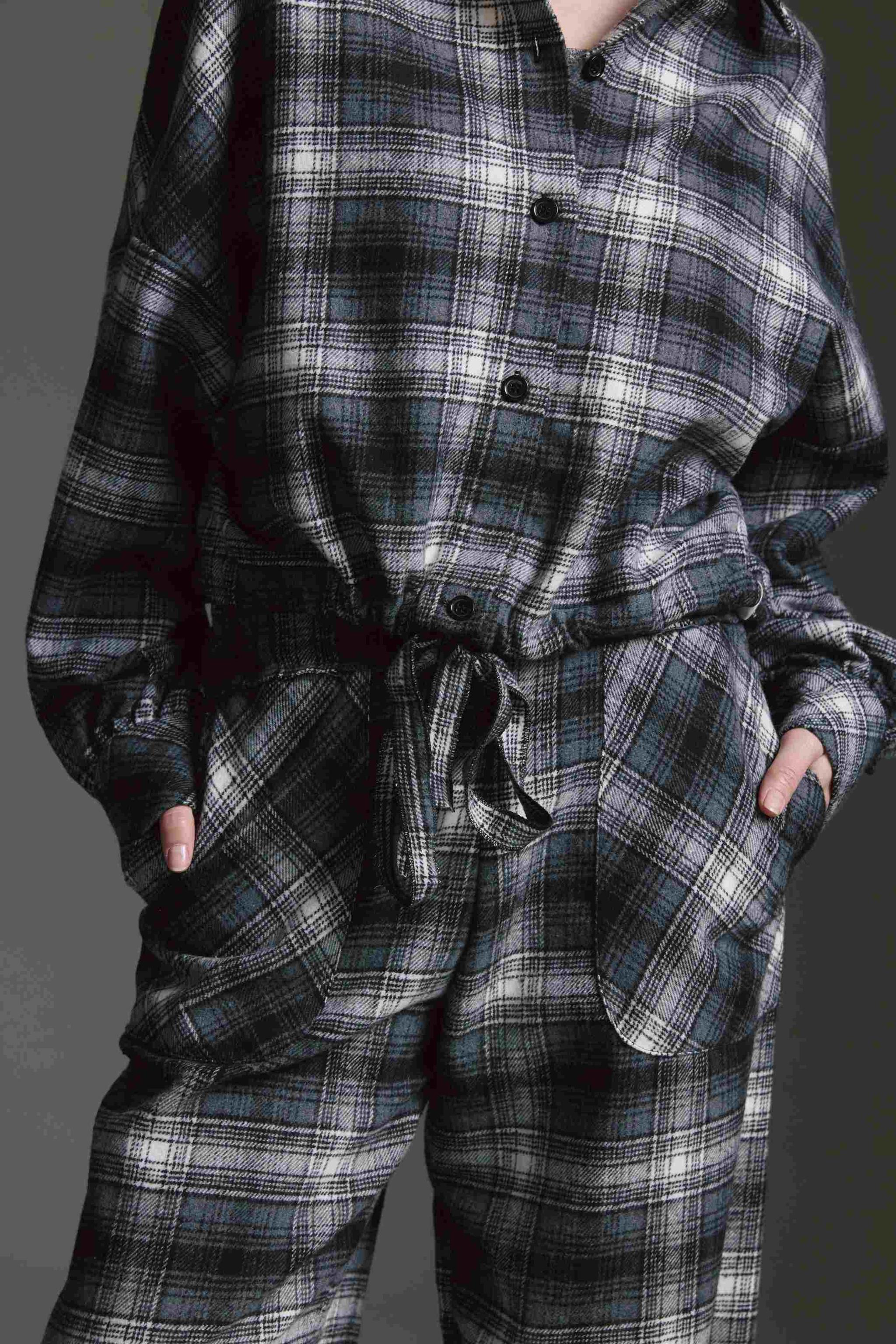 Cropped Oversized Karo Bluse Mit Ballonärmeln