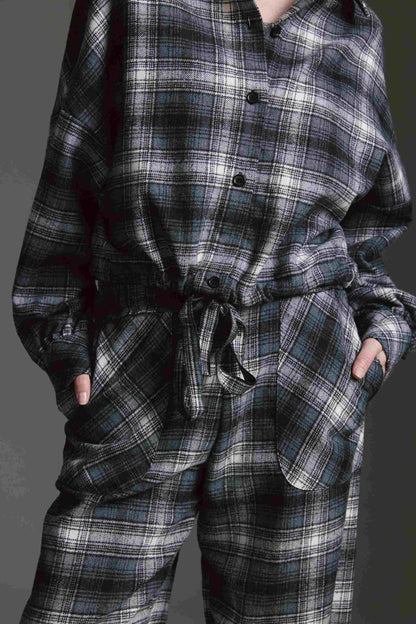 Cropped Oversized Karo Bluse Mit Ballonärmeln