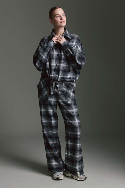 Cropped Oversized Karo Bluse Mit Ballonärmeln