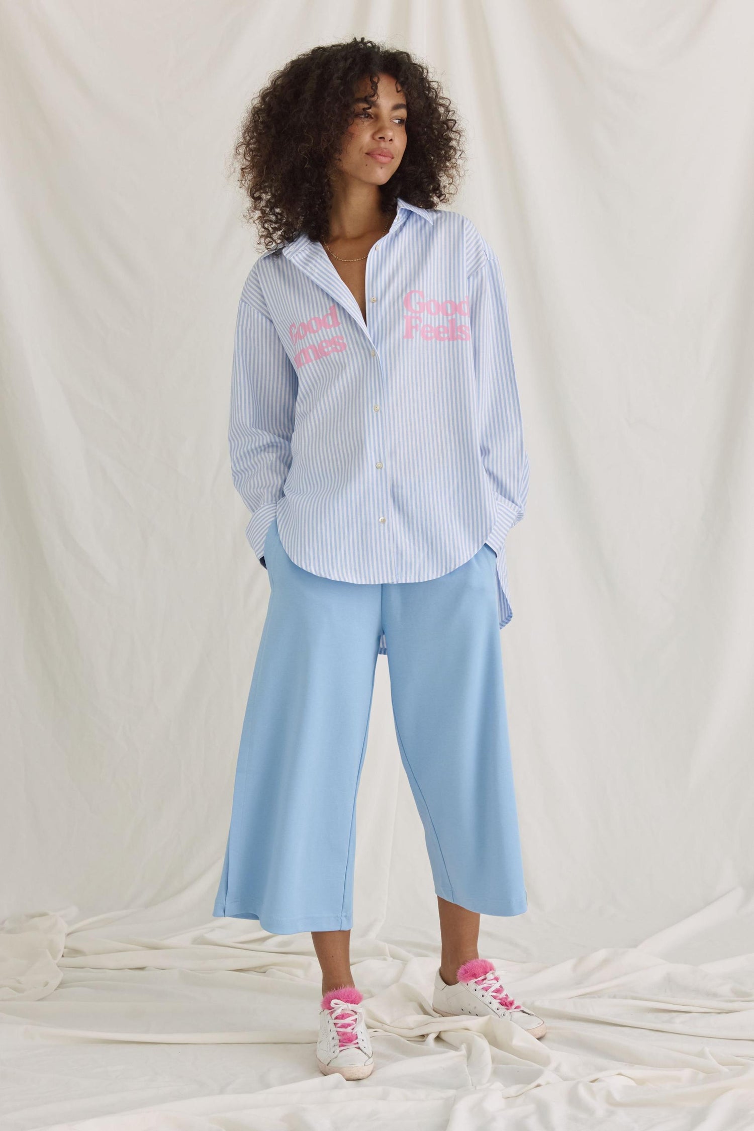 Gestreifte Bluse Mit Slogan Druck