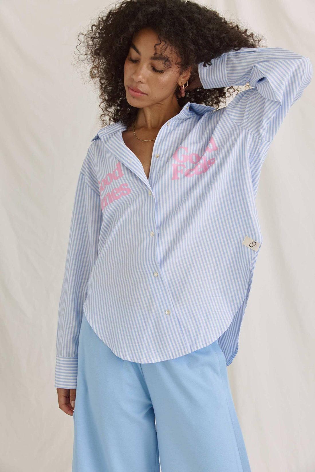 Gestreifte Bluse Mit Slogan Druck