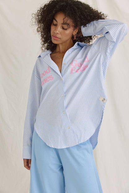Gestreifte Bluse Mit Slogan Druck