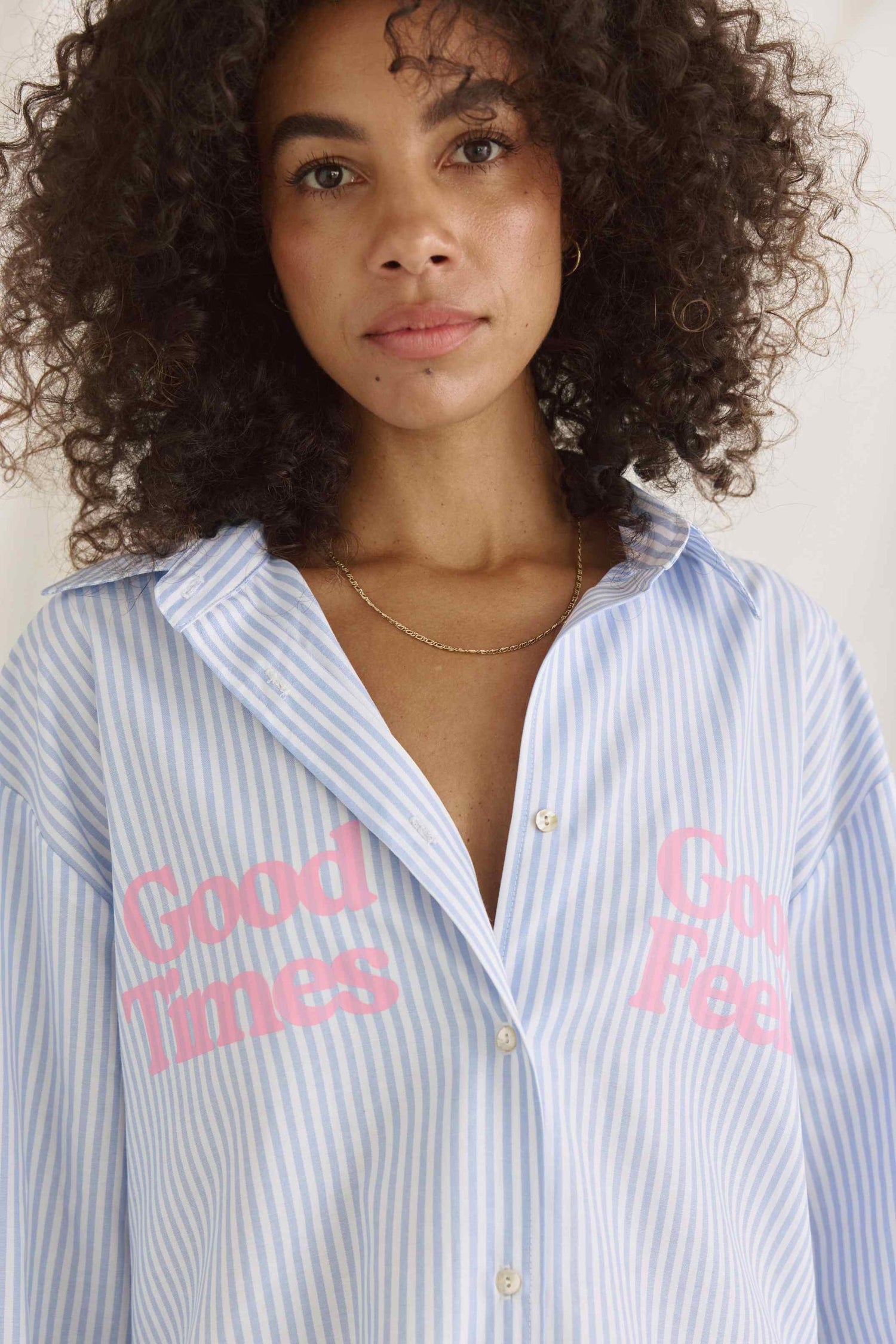 Gestreifte Bluse Mit Slogan Druck