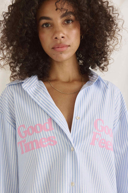 Gestreifte Bluse Mit Slogan Druck