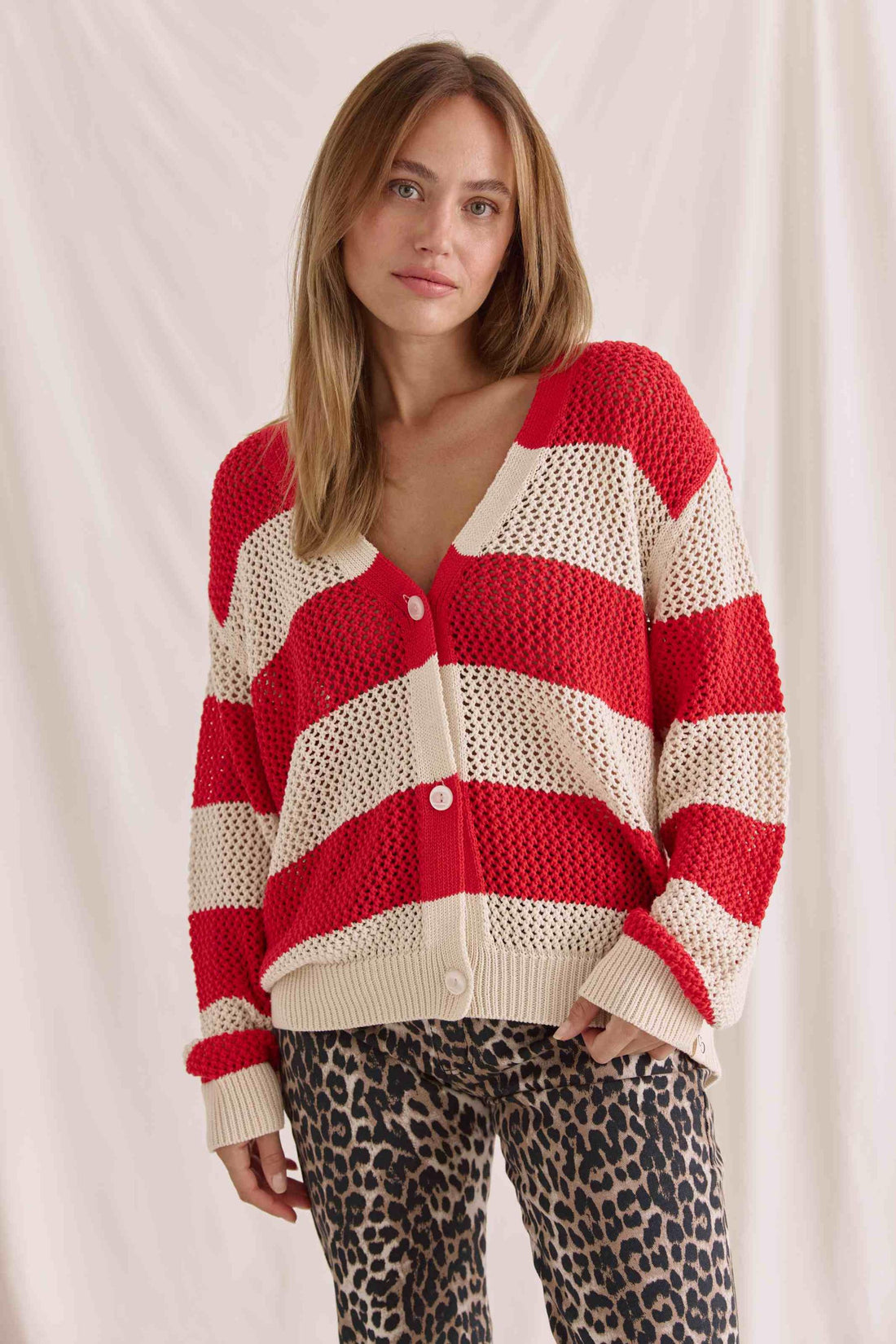 Offen Gestrickter Ringel Cardigan